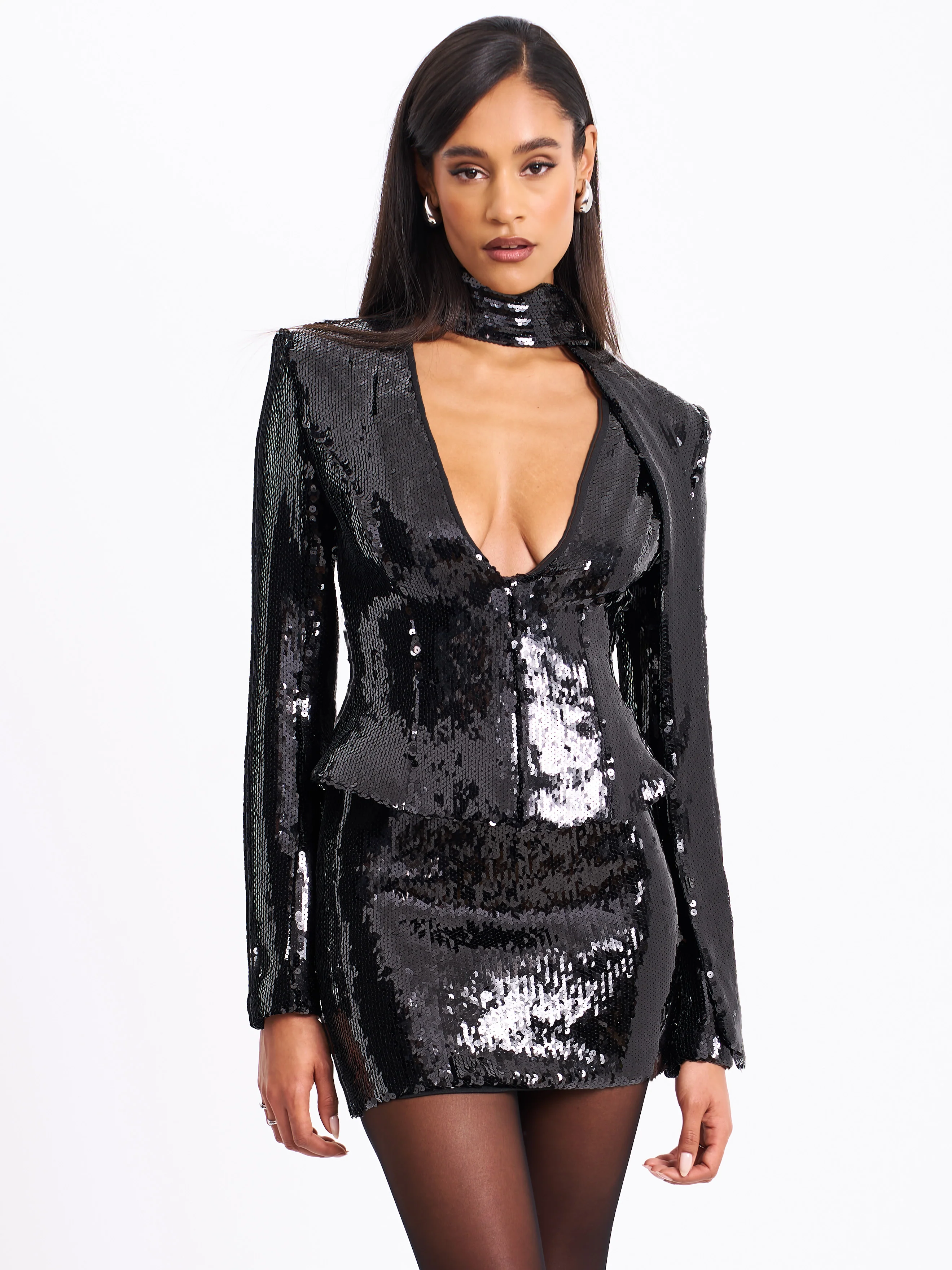 Tamira Black Sequin Mini Bodycon Skirt