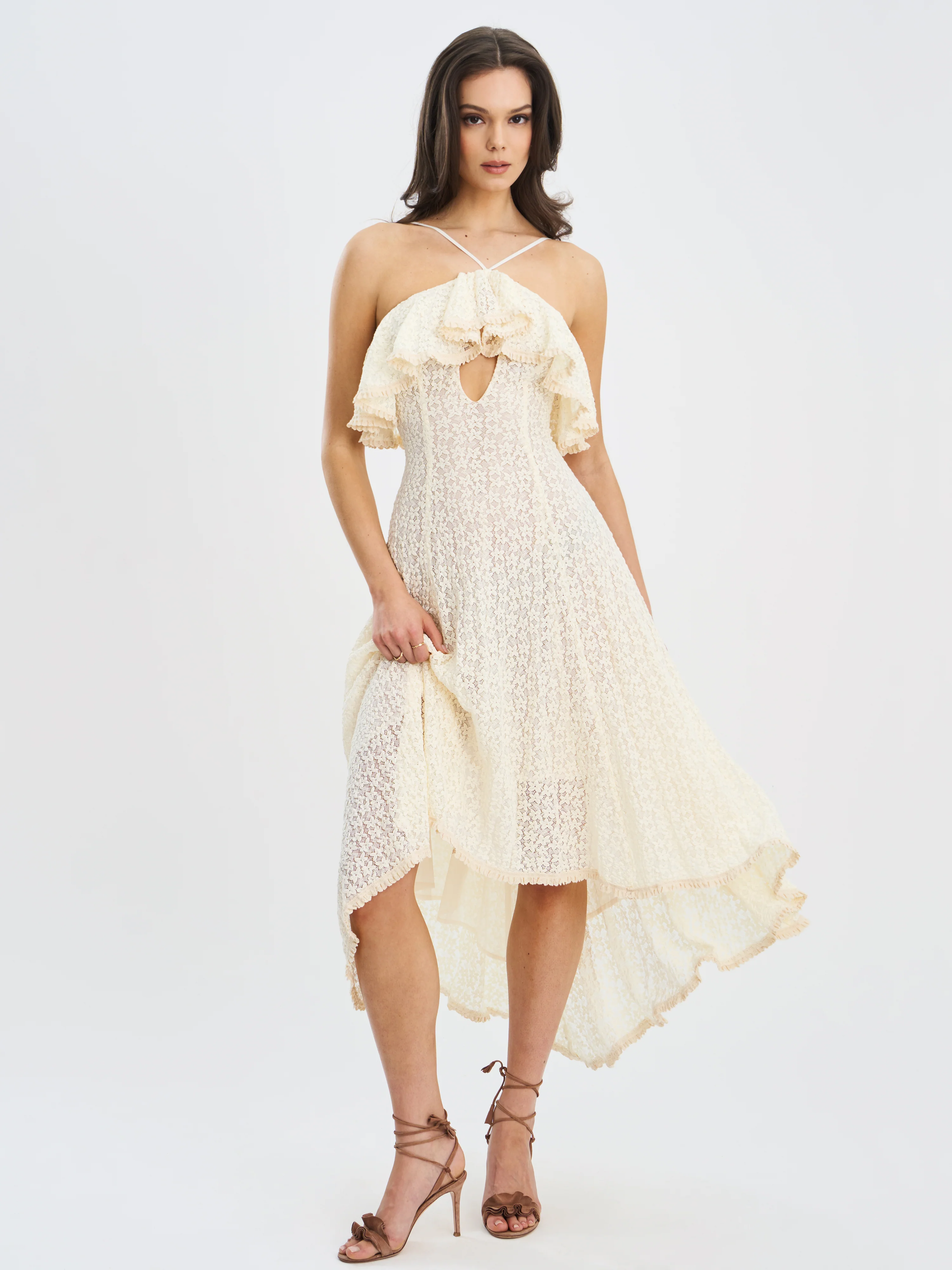 Idra Lace Trim Sleeveless Crochet Midi Trailing Dress