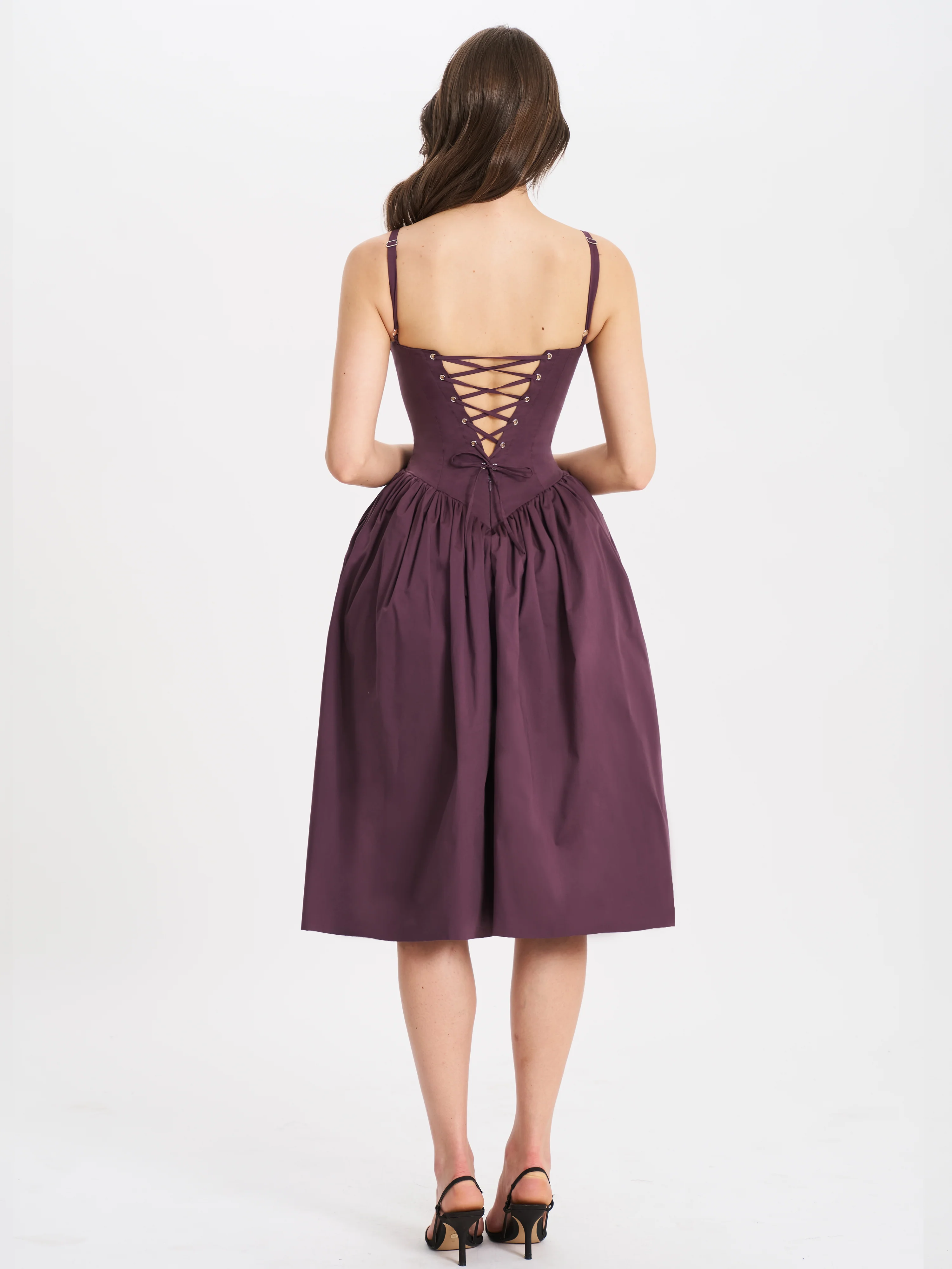 Oakleigh Blackberry Purple Cotton Lace-up Back Midi Dress