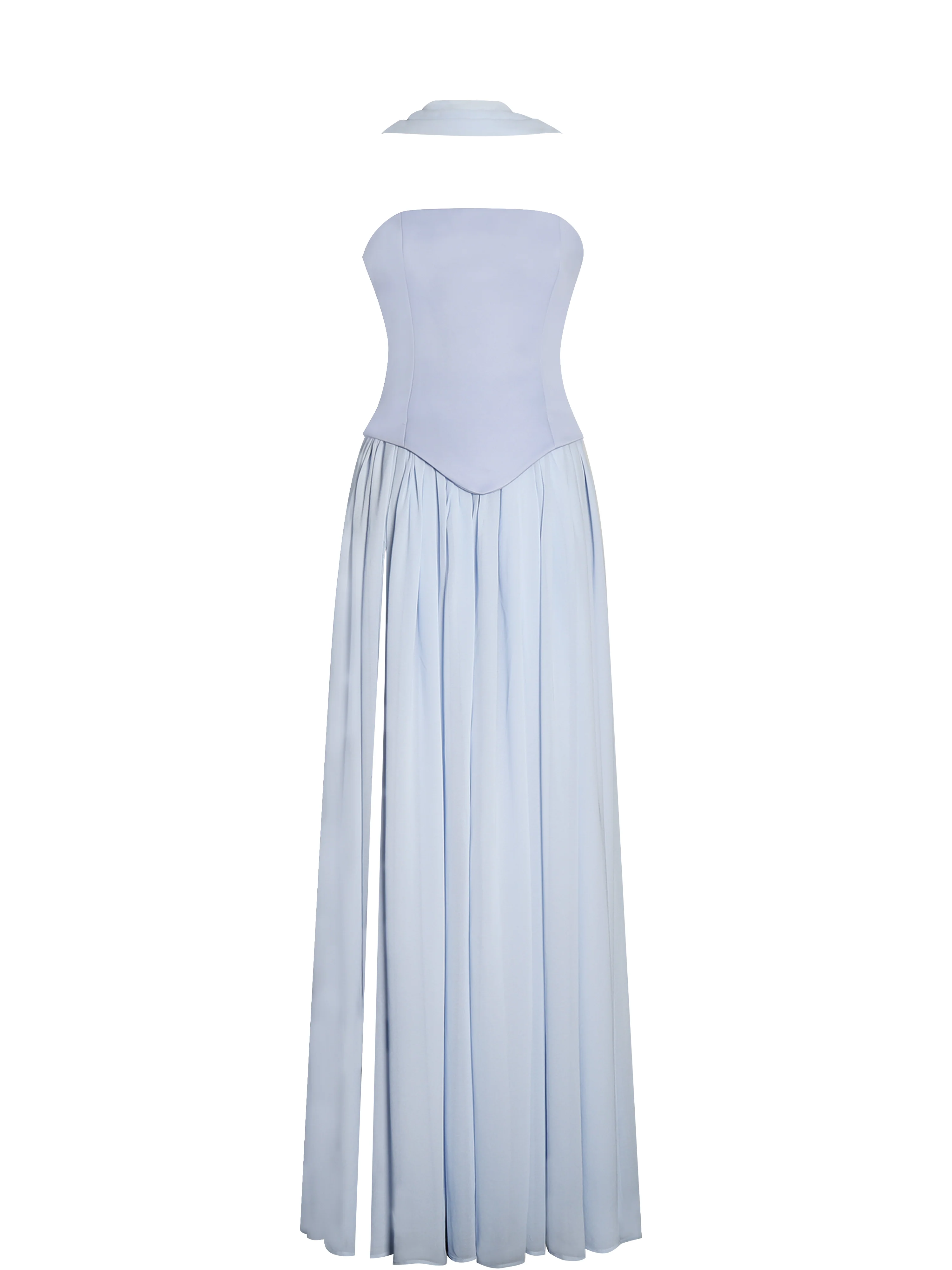 Qianna Baby Blue Peplum Top Drop Waist Chiffon Gown