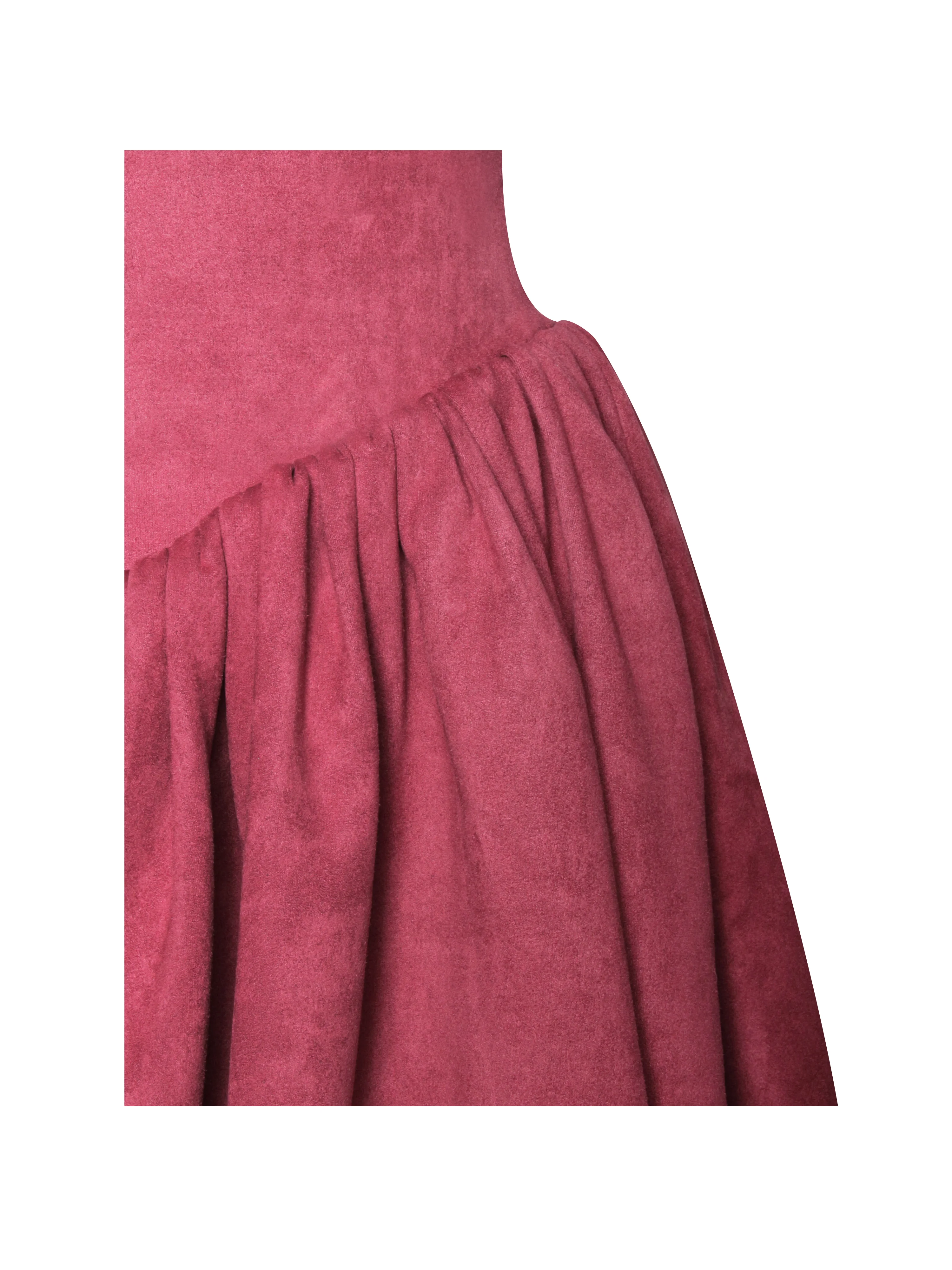 Hadara Burgundy Suede Halter Mini Full Dress