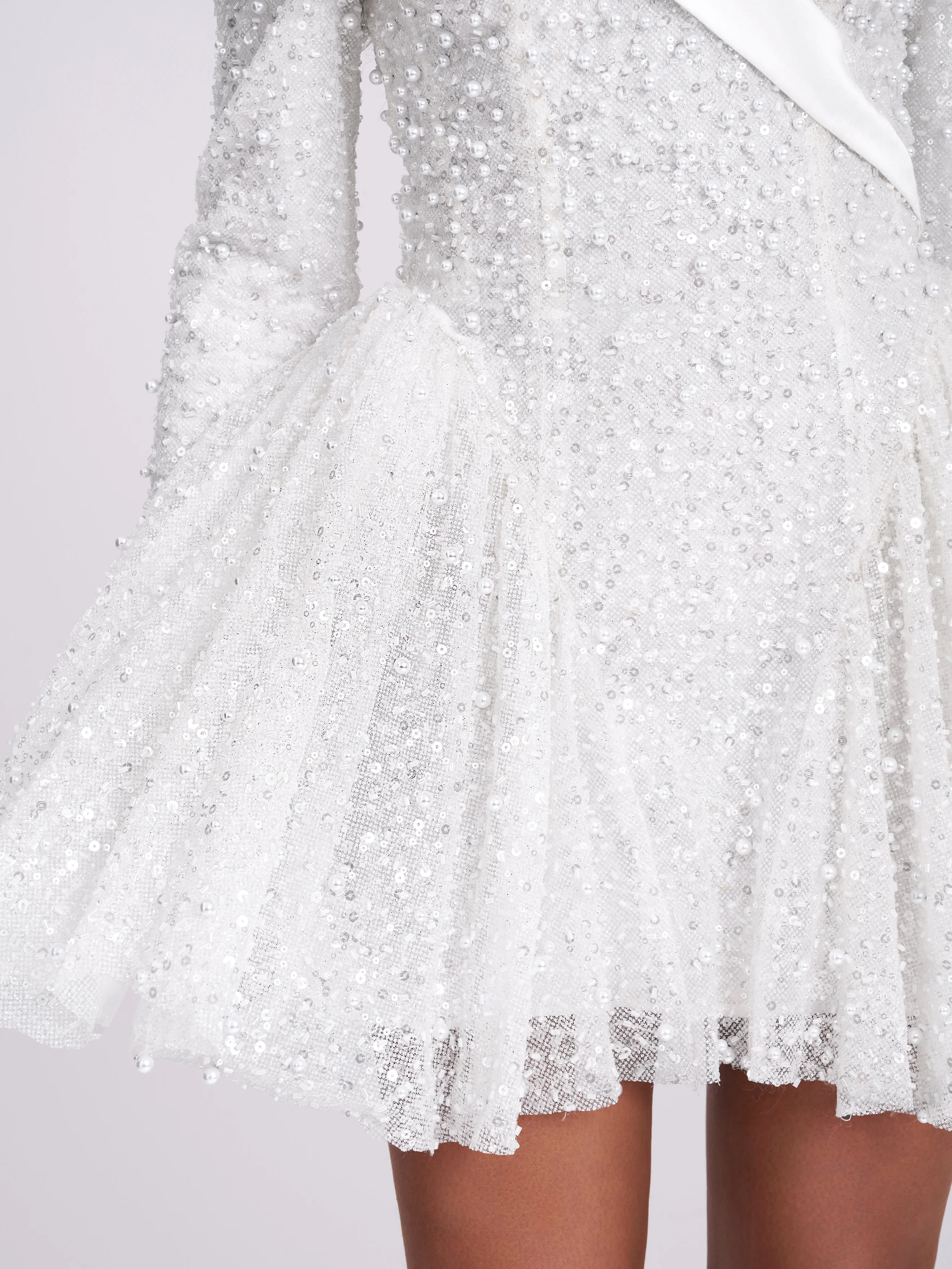 Kira Bead Embroidered Mesh Off Shoulder Long Sleeve Mini Dress