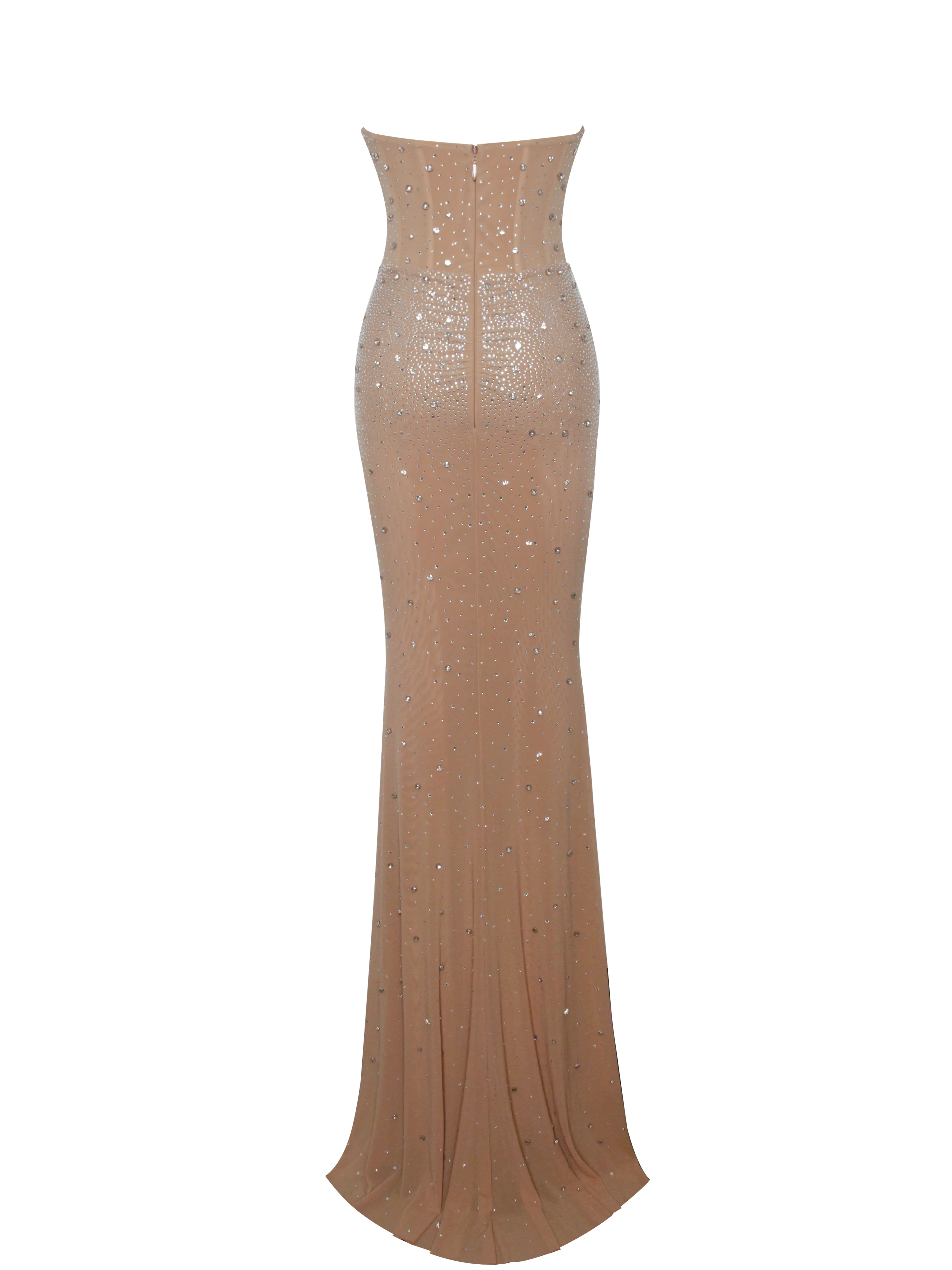 Fatima Nude Crystal Sleeveless Corset Mermaid Maxi Dress
