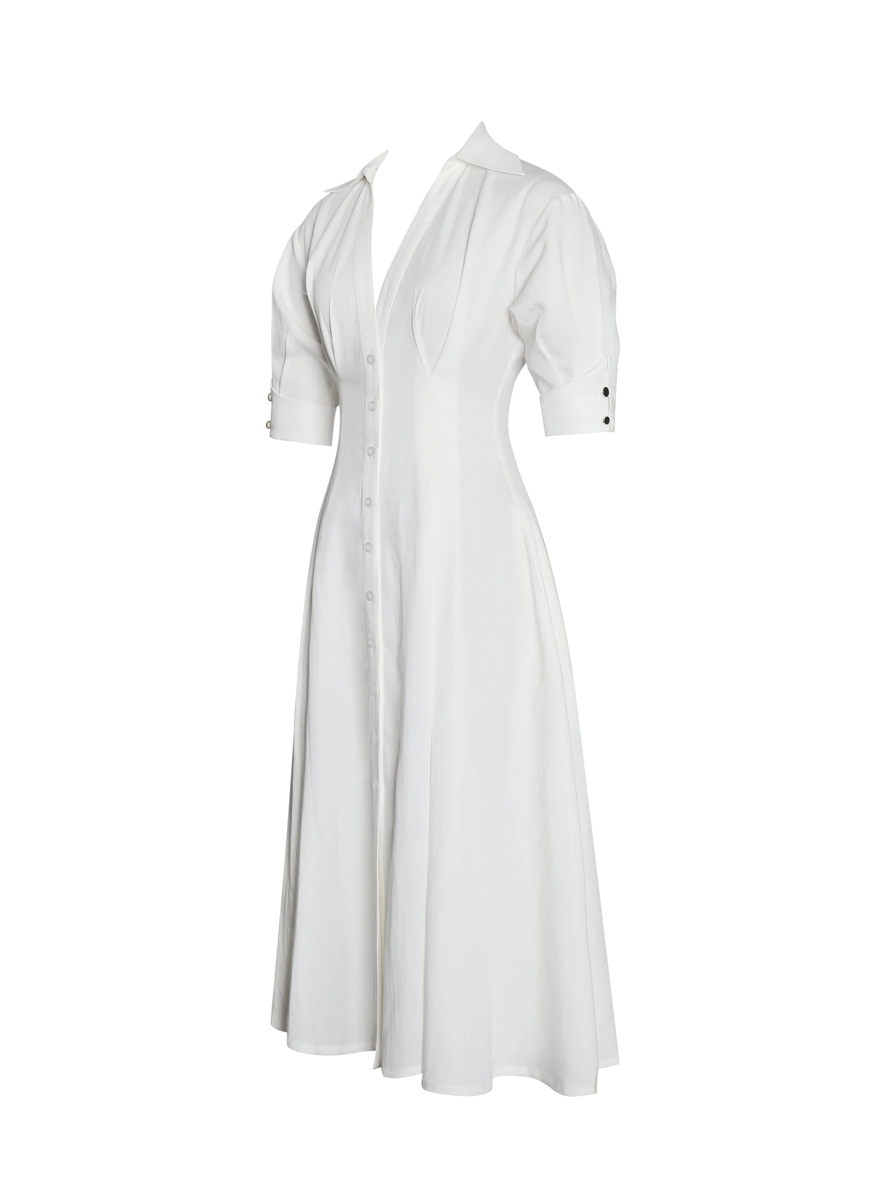 Palina Lyocell Pleated Midi Preppy Shirt Dress