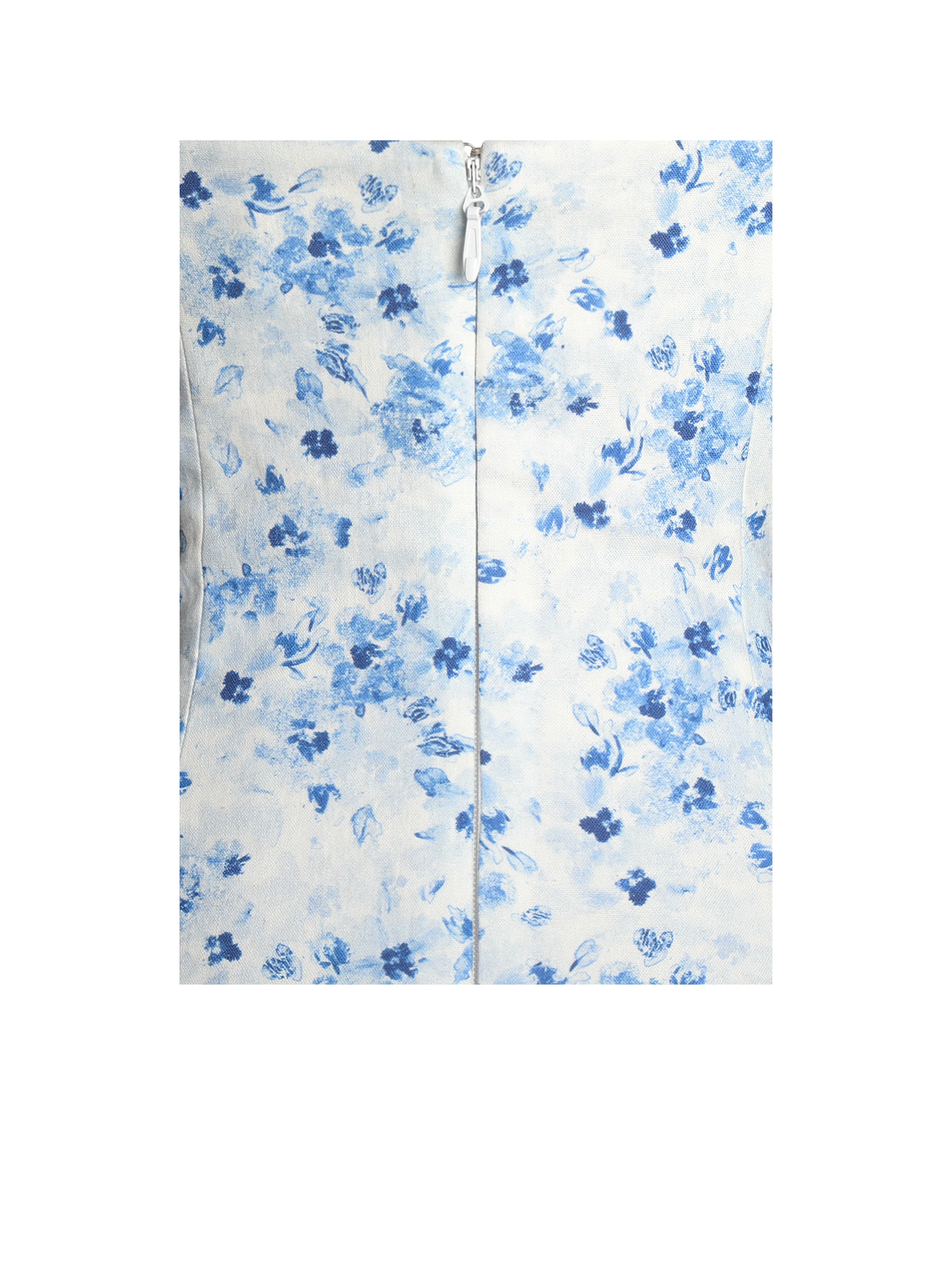 Taleah Blue Floral Print Linen Mini Dress with Lace Trim