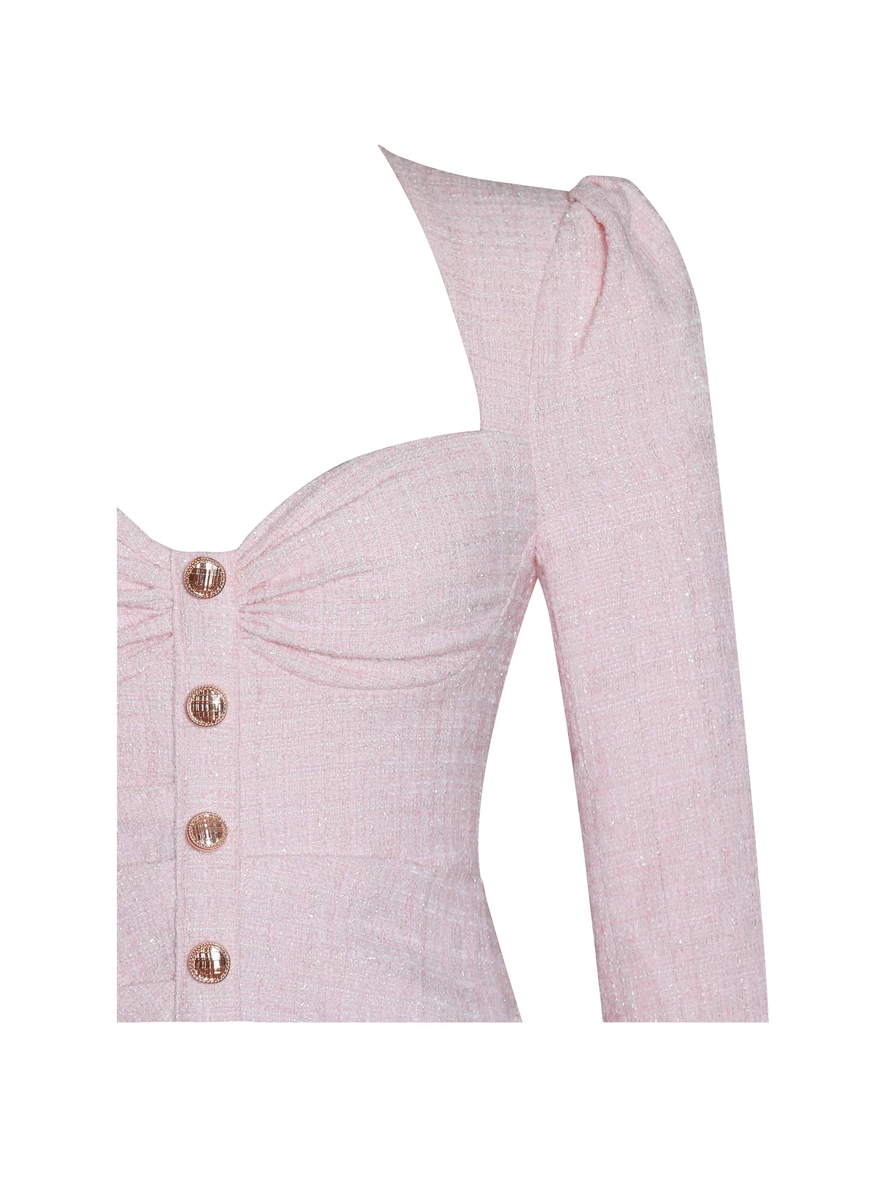 Tae Pink Tweed Long Sleeve Drop Waist Mini Dress