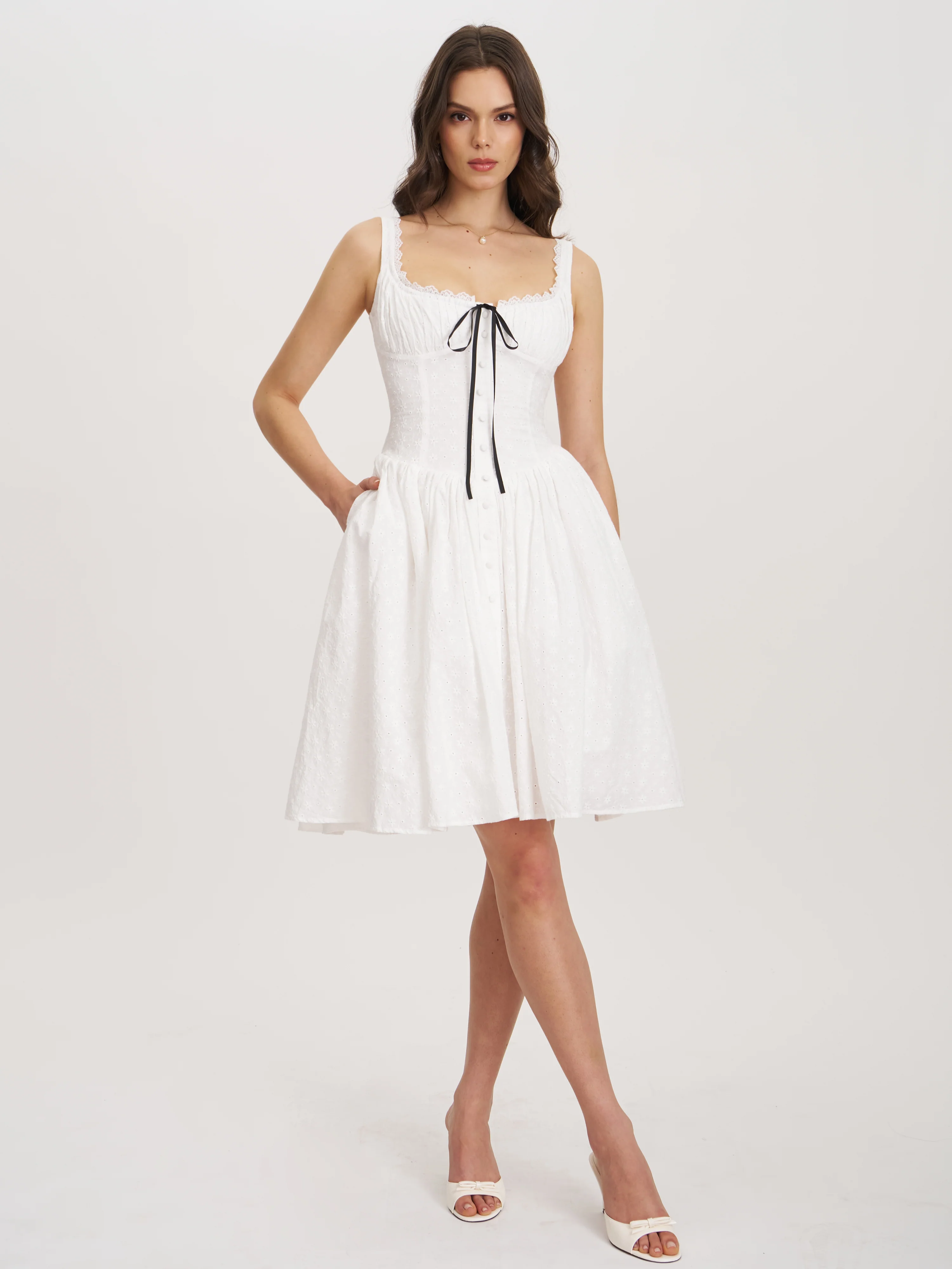 Madison Cotton Eyelet Square Neck Midi Dress