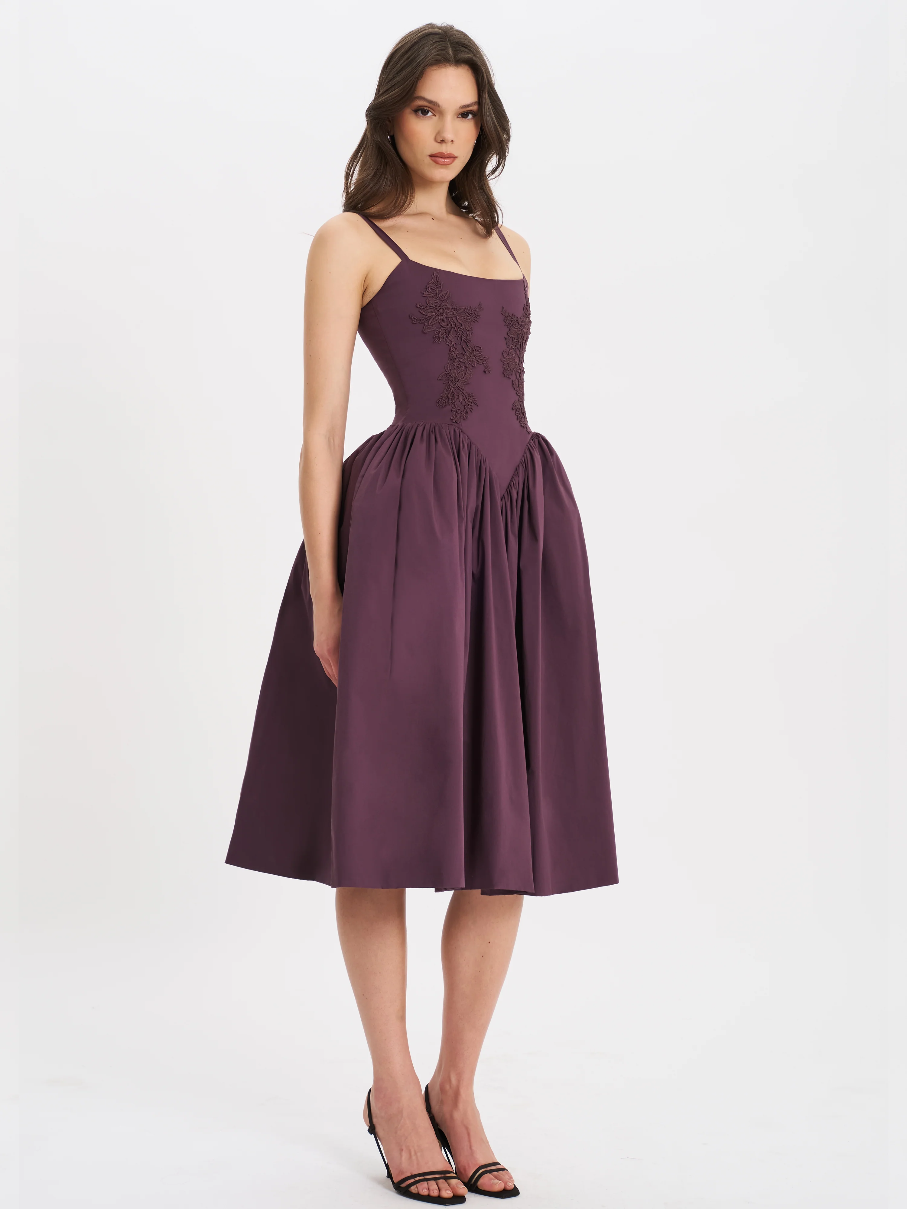Oakleigh Blackberry Purple Cotton Lace-up Back Midi Dress