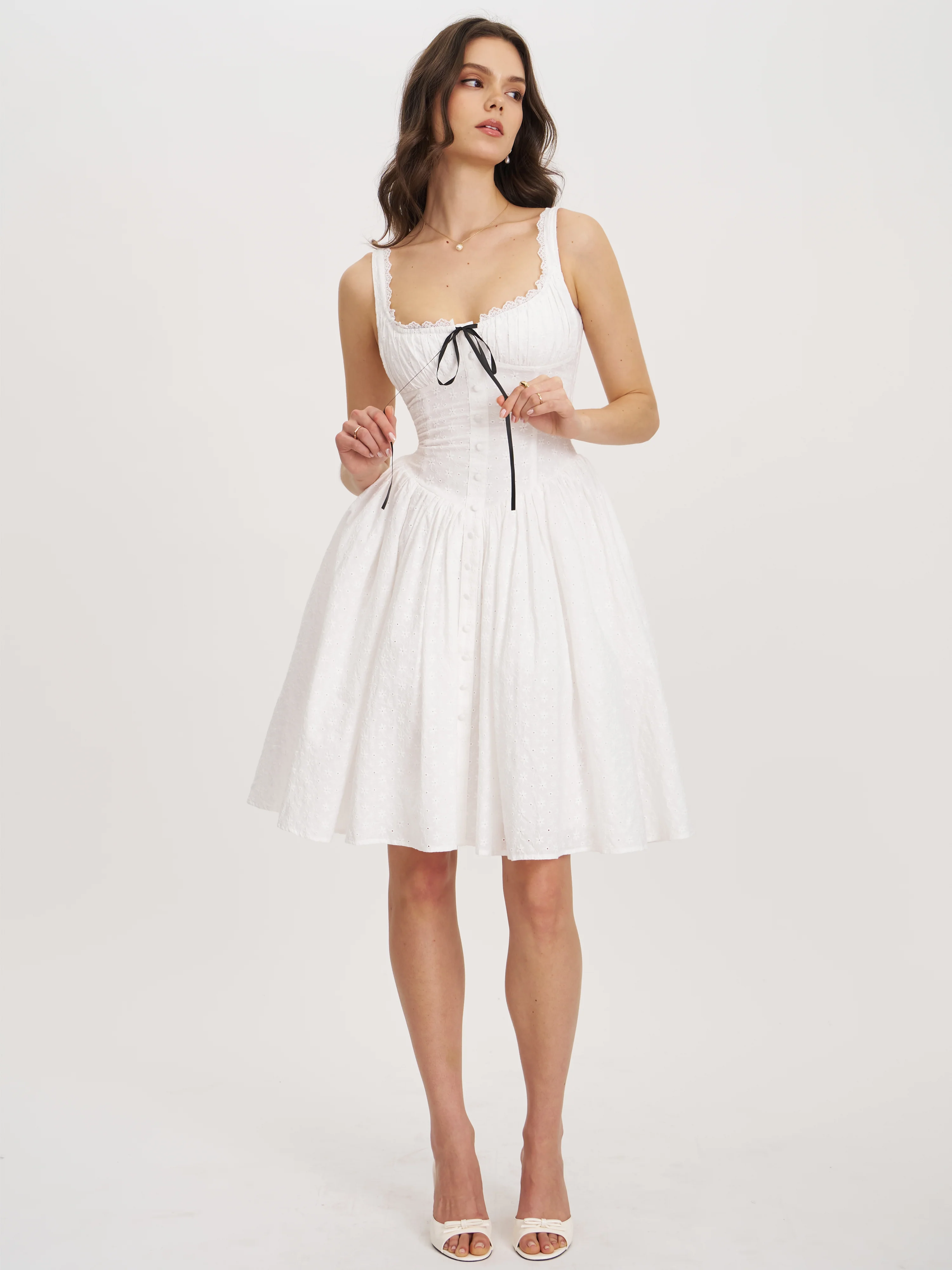 Madison Cotton Eyelet Square Neck Midi Dress