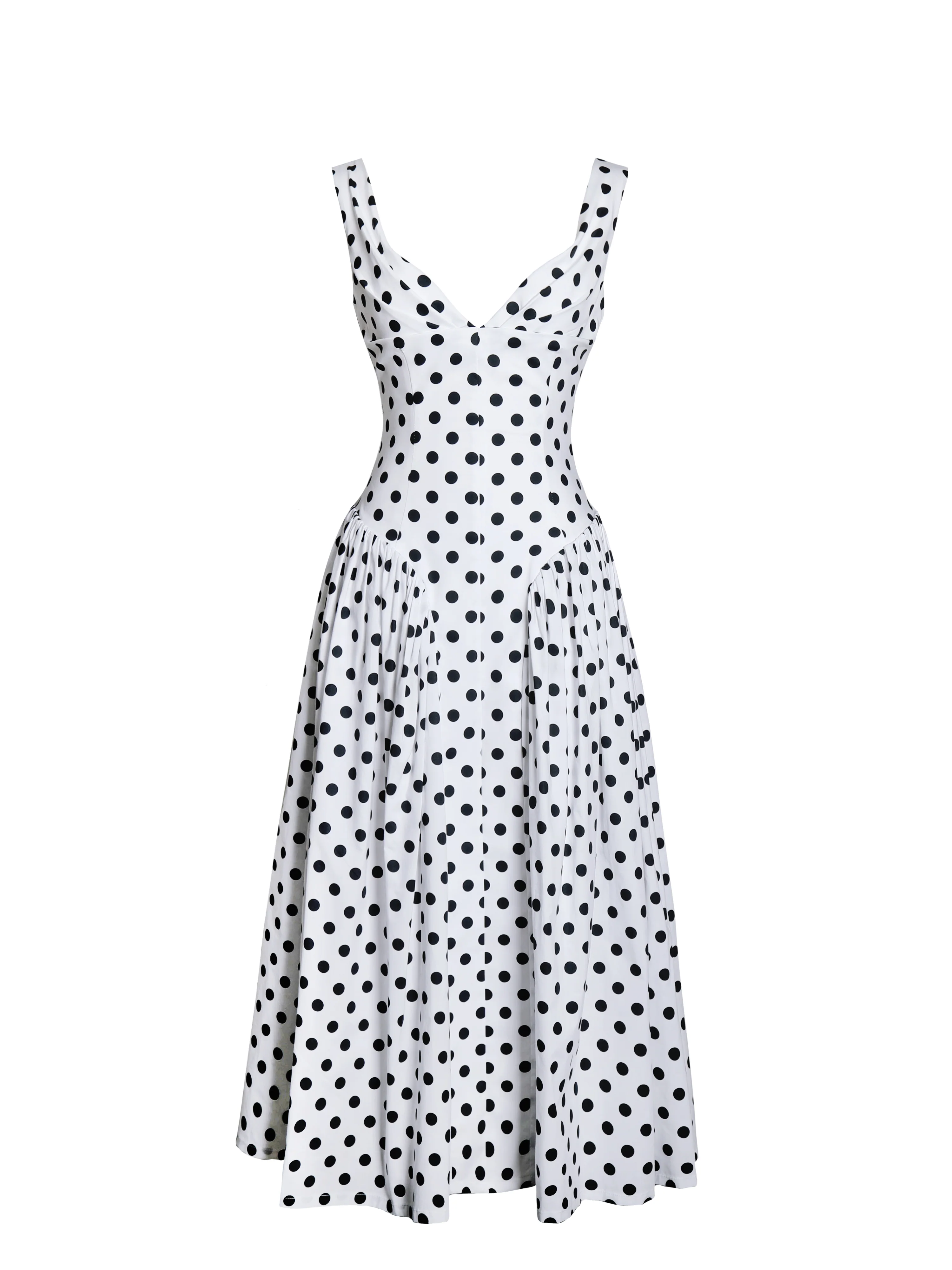 Rahma Polka Dot Drop Waist Midi Cotton Poplin Dress