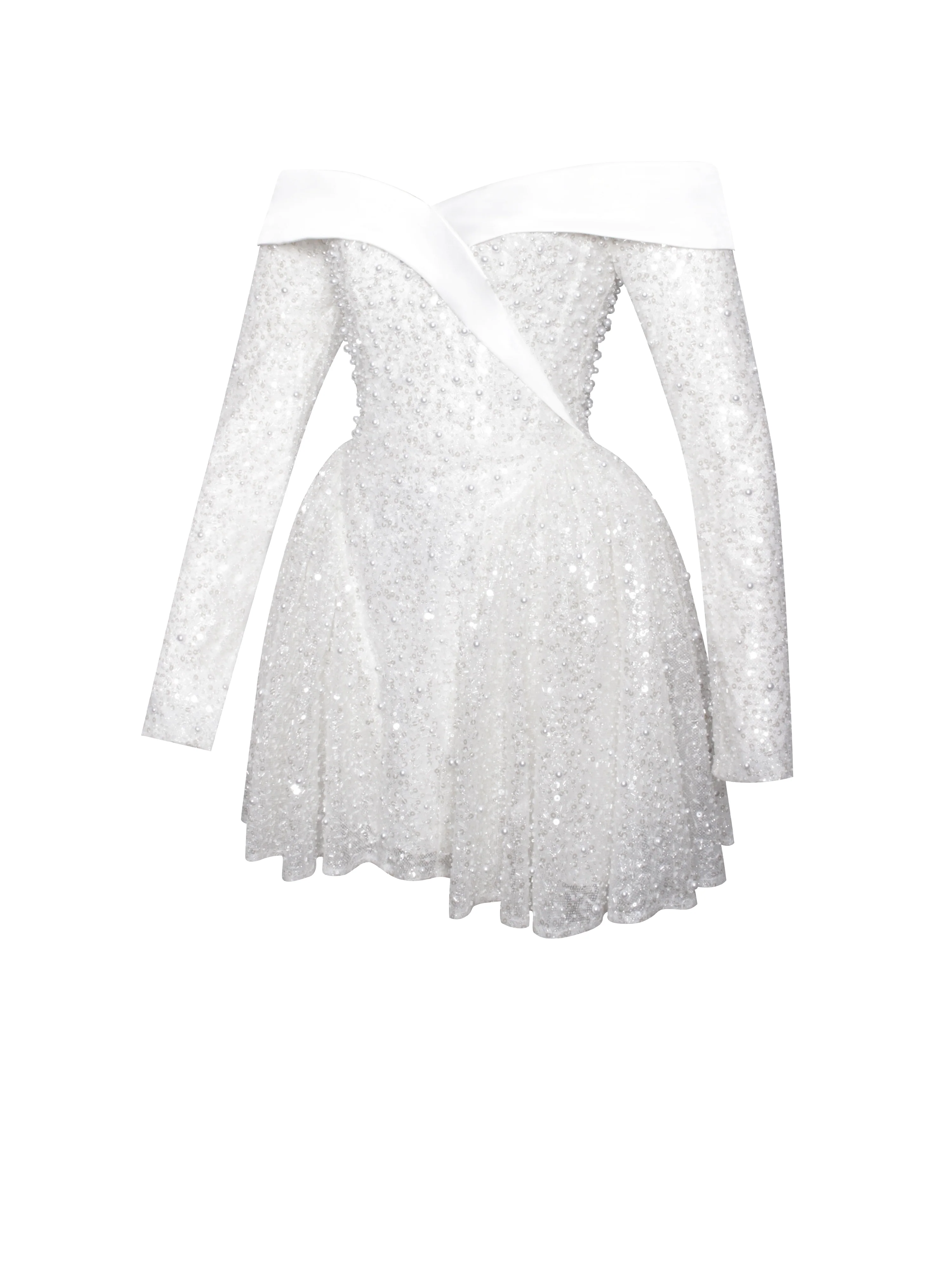 Kira Bead Embroidered Mesh Off Shoulder Long Sleeve Mini Dress