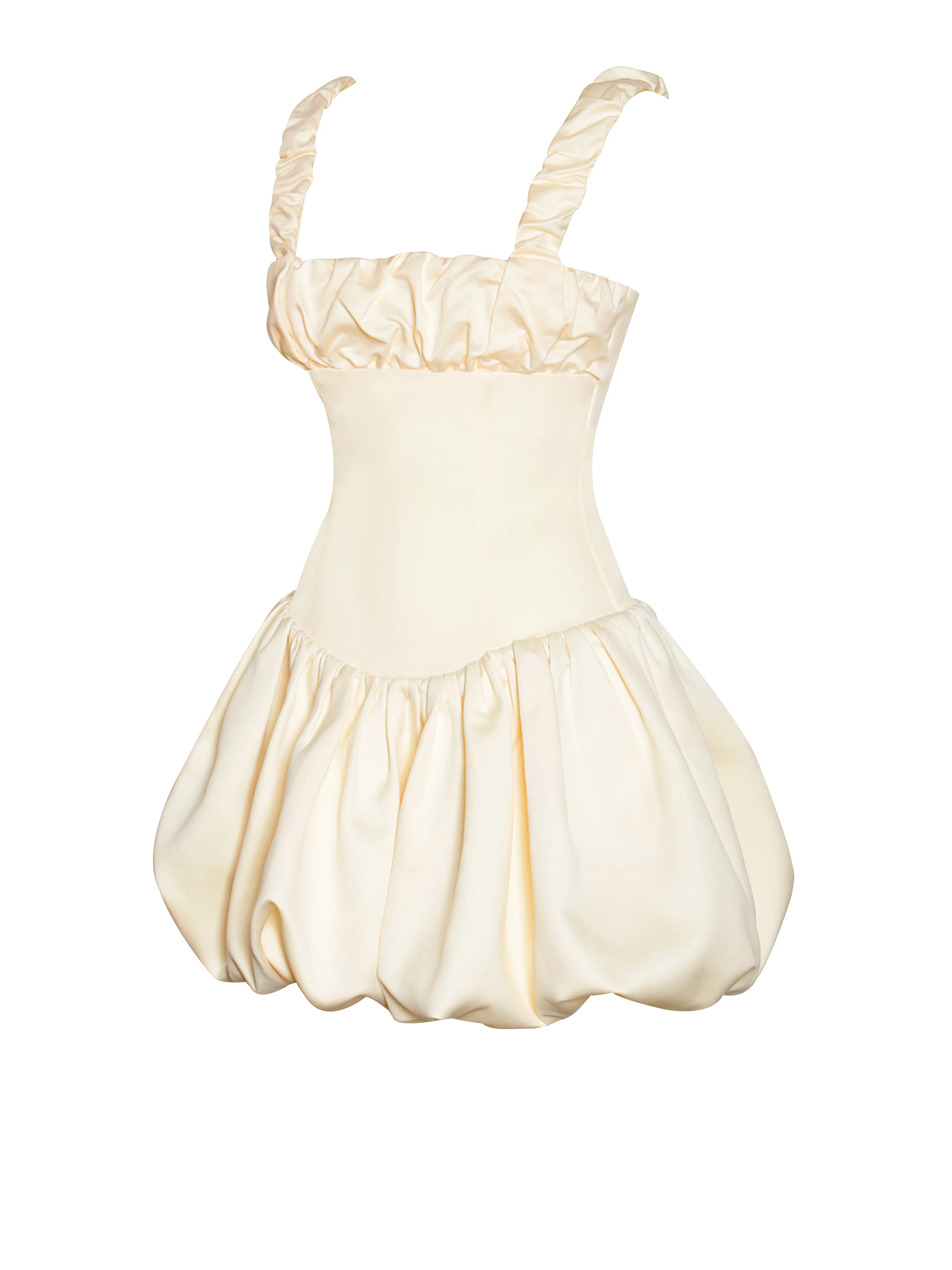 Aubrey Egg White Satin Bubble Hem Mini Dress