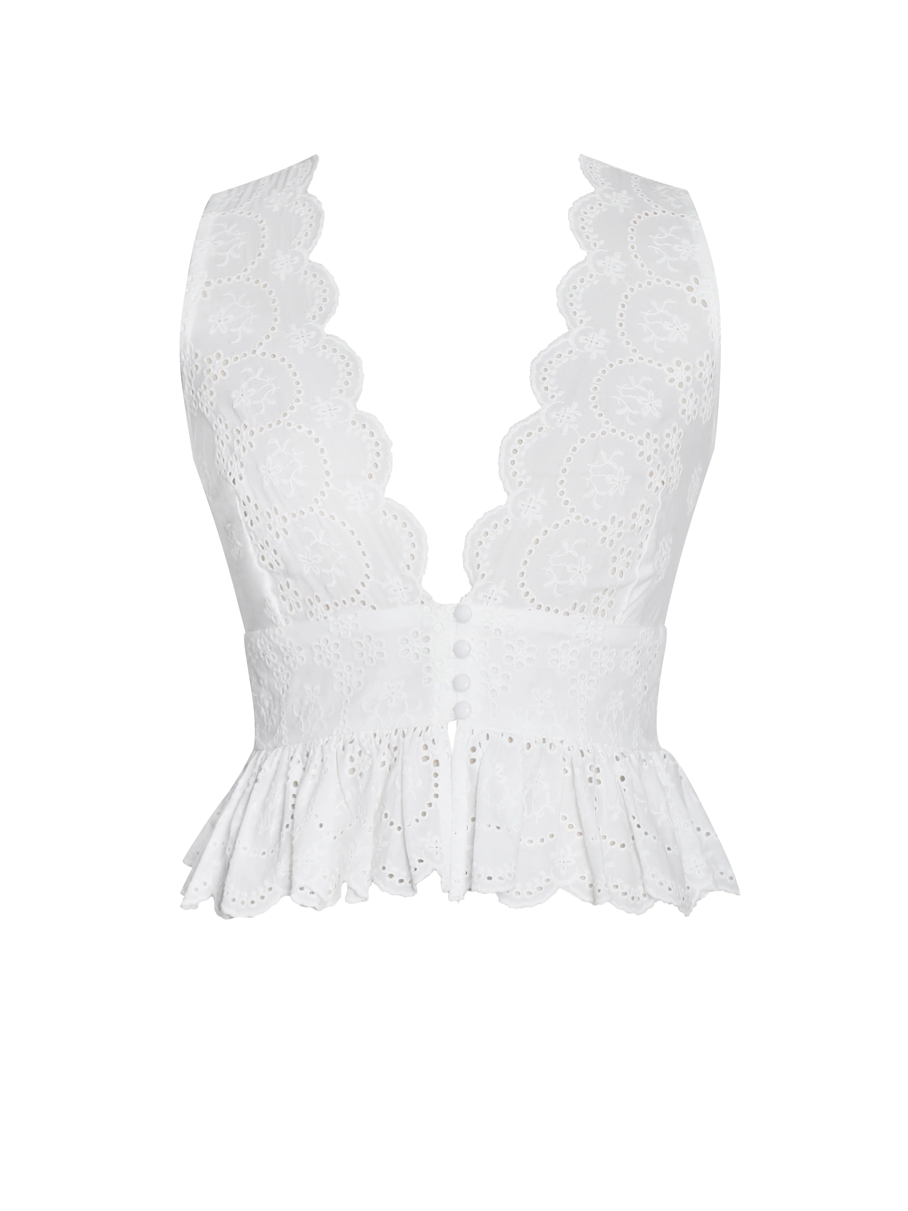 Raia White Eyelet Wave Trim Crop Vest Top