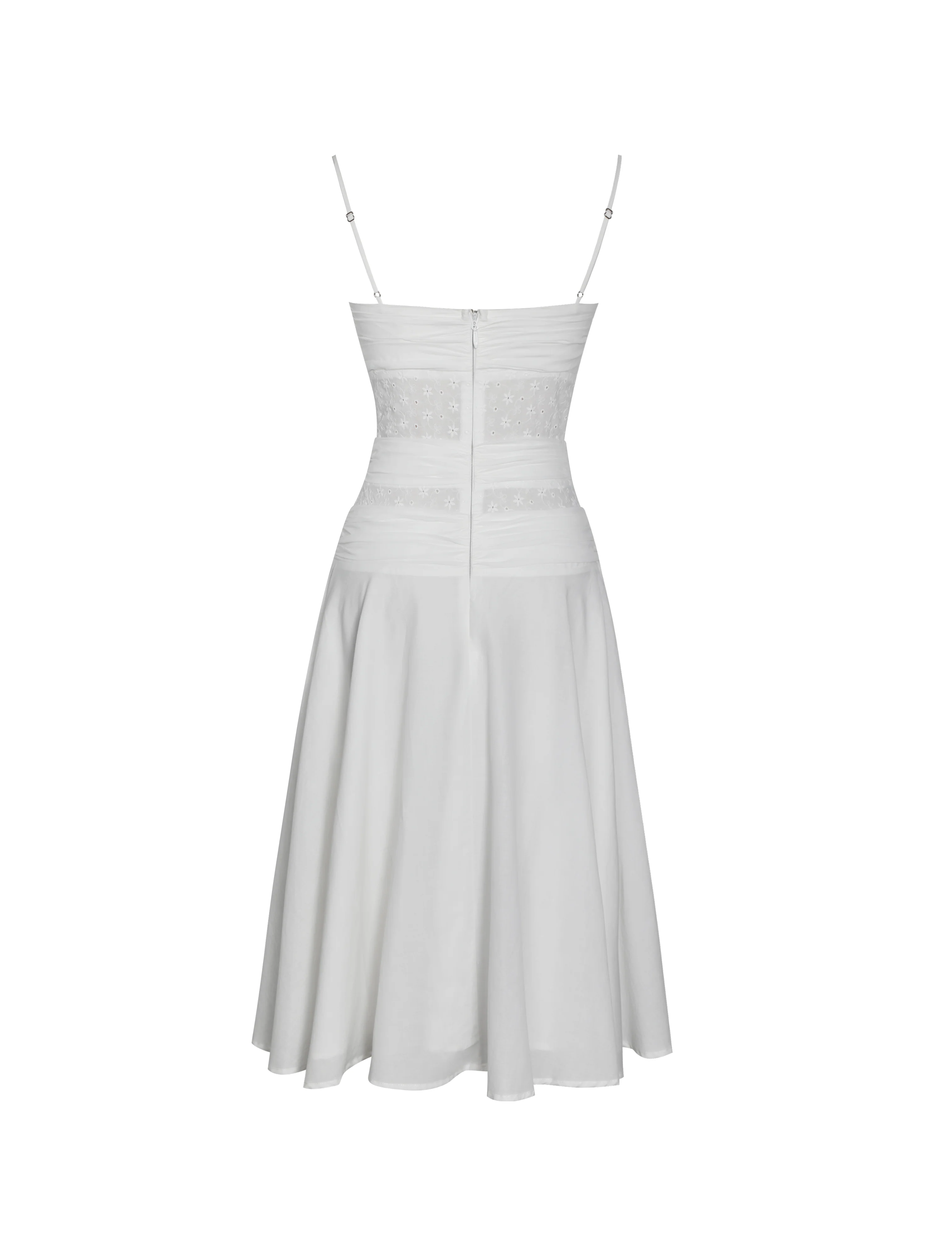 Maelis White Eyelet Drop Waist Cotton Midi Dress