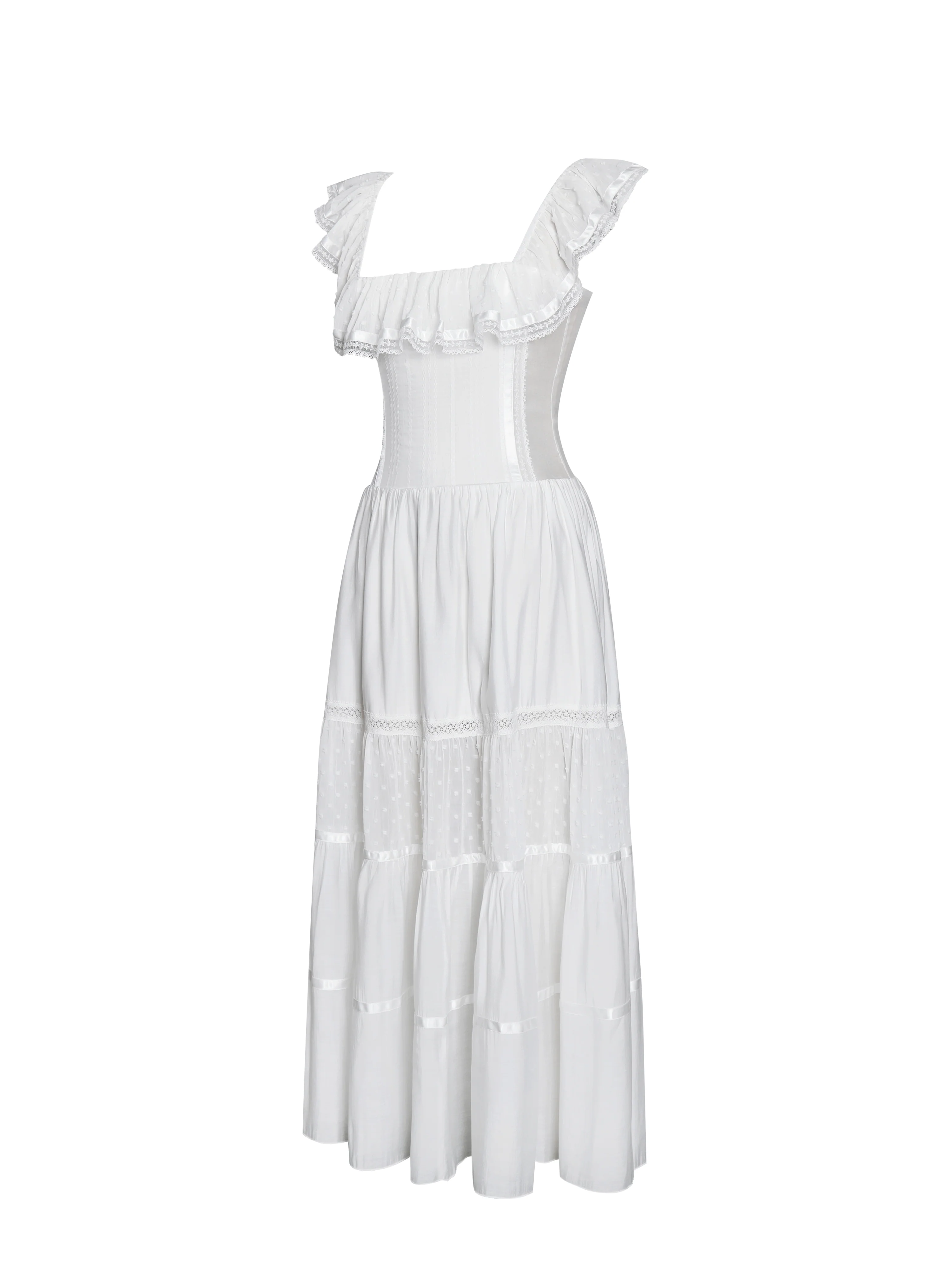Eden Square Neck Ruffle Trim High Waist Midi Dress