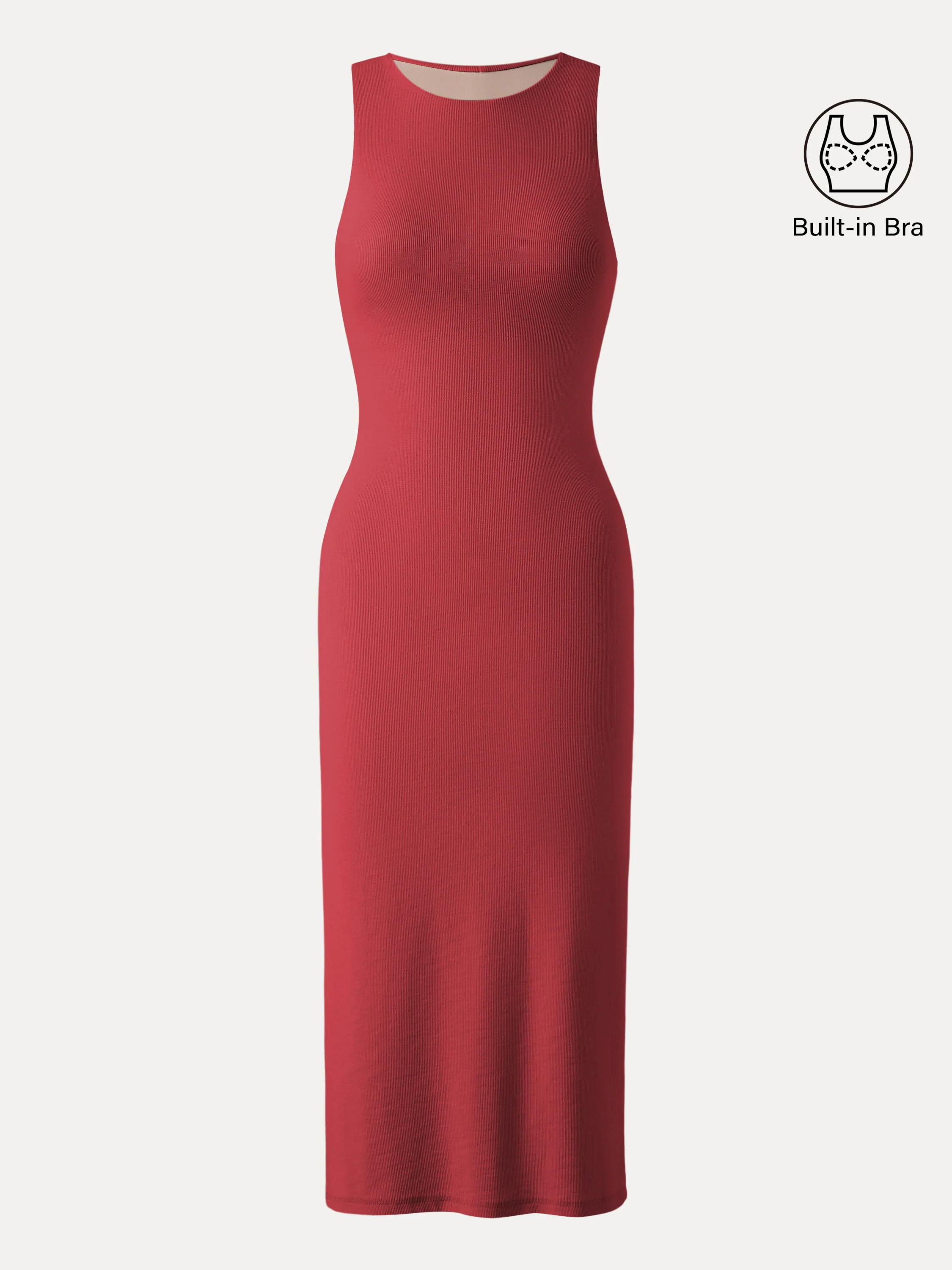 Stretch Cotton Crewneck Midi Brami Dress with Back Slit