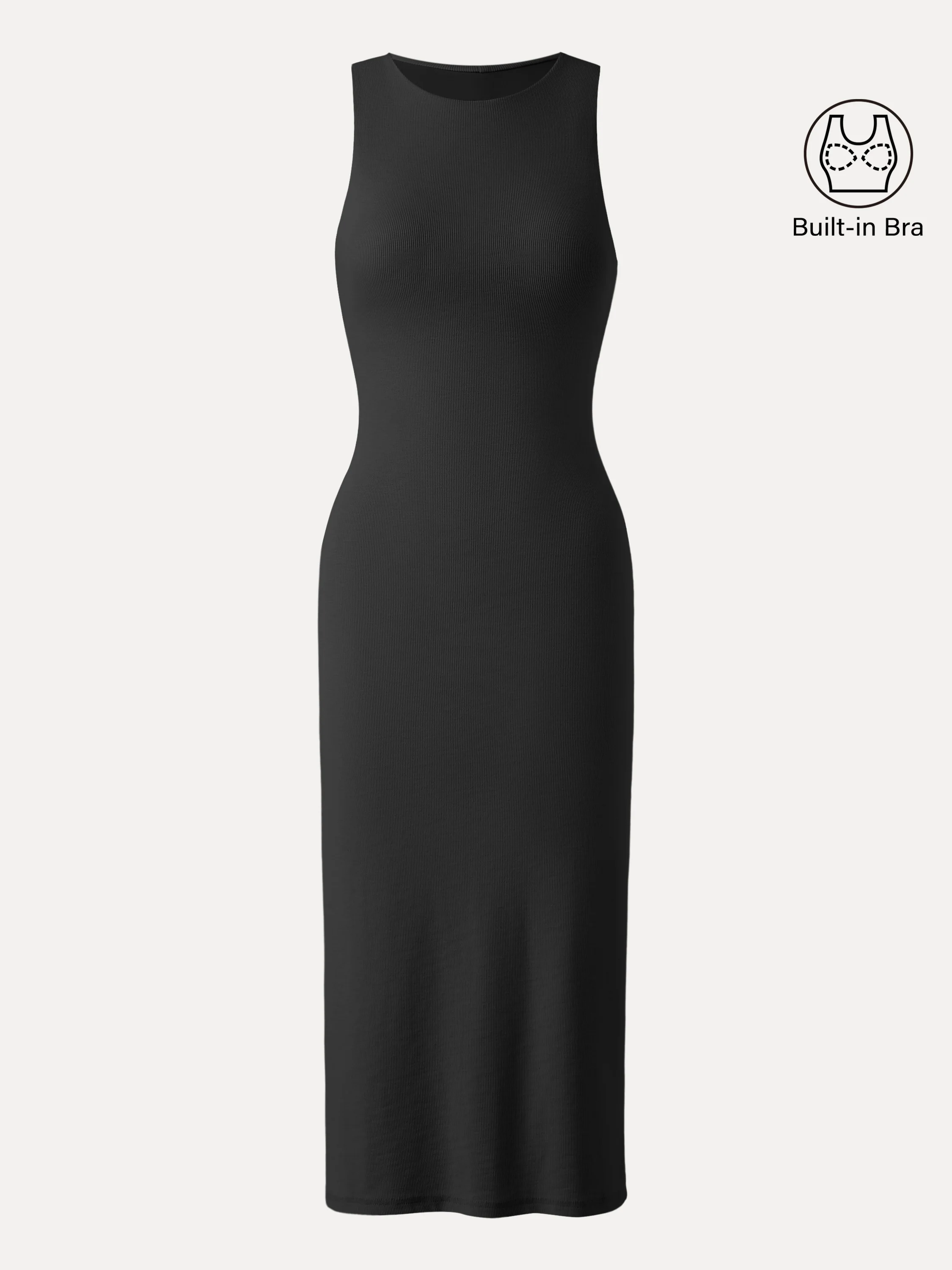 Stretch Cotton Crewneck Midi Brami Dress with Back Slit