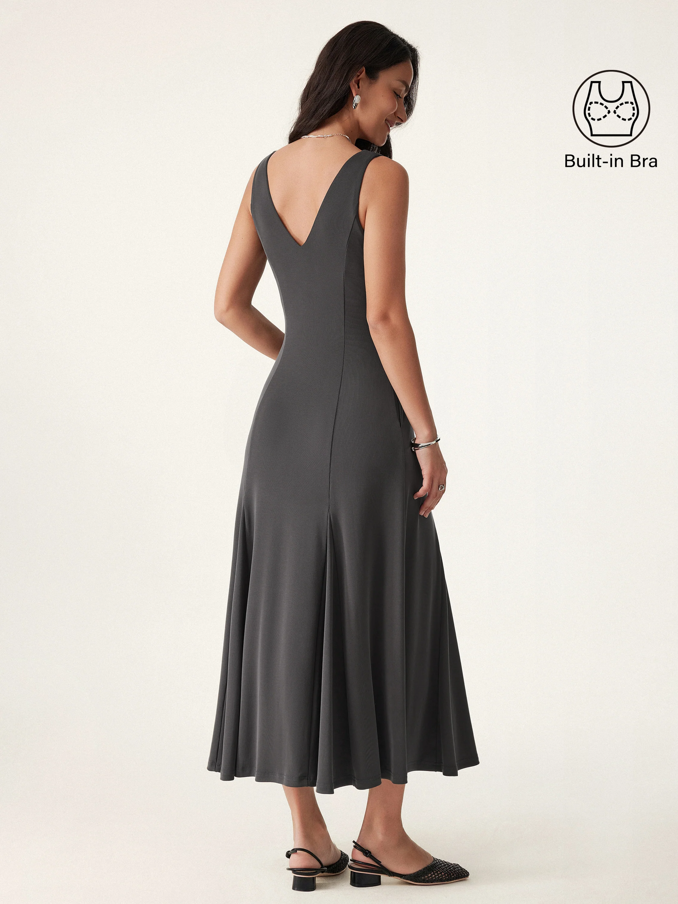 V-neck Fit-and-flare Midi Brami Dress with Pockets