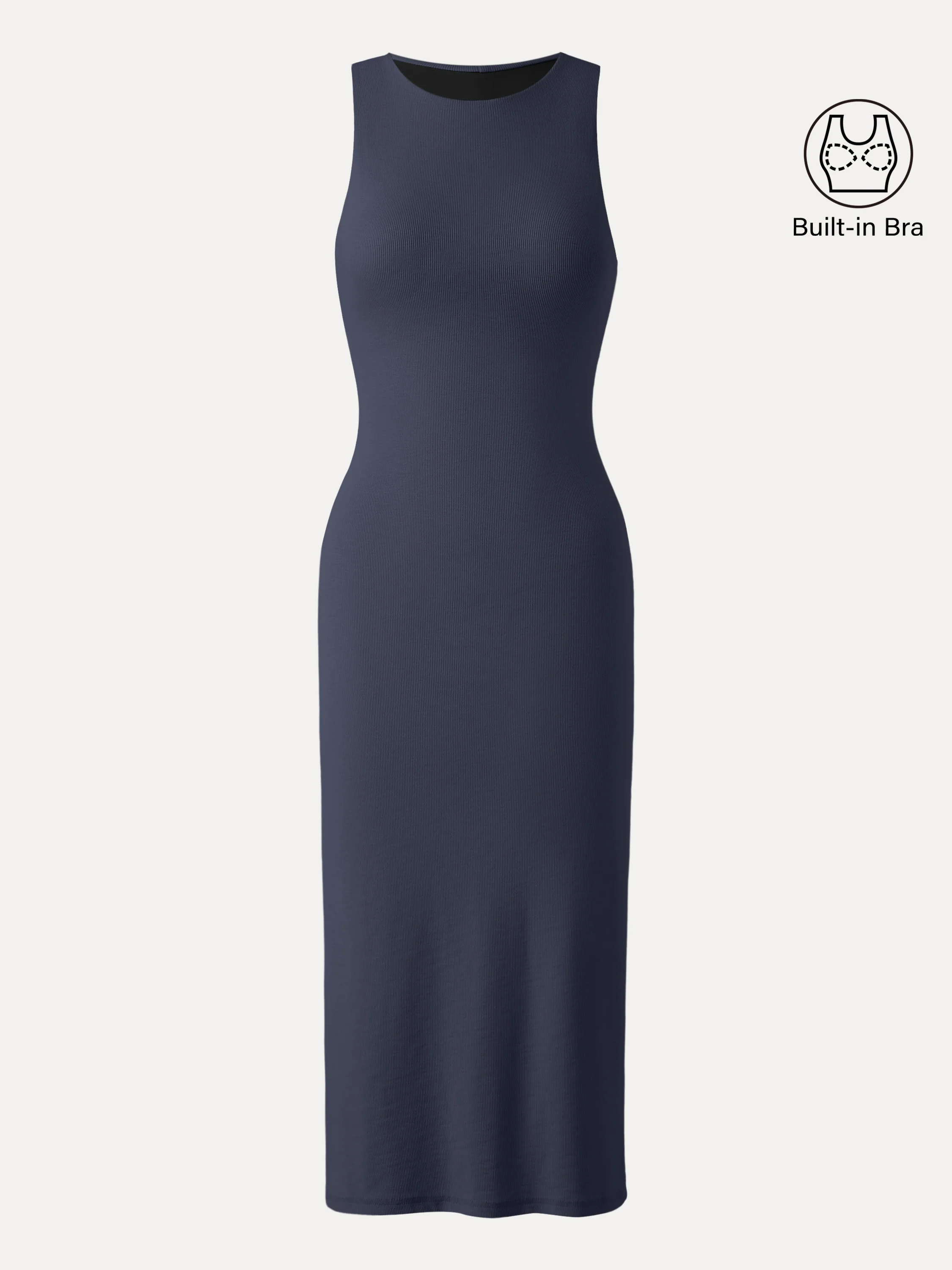 Stretch Cotton Crewneck Midi Brami Dress with Back Slit