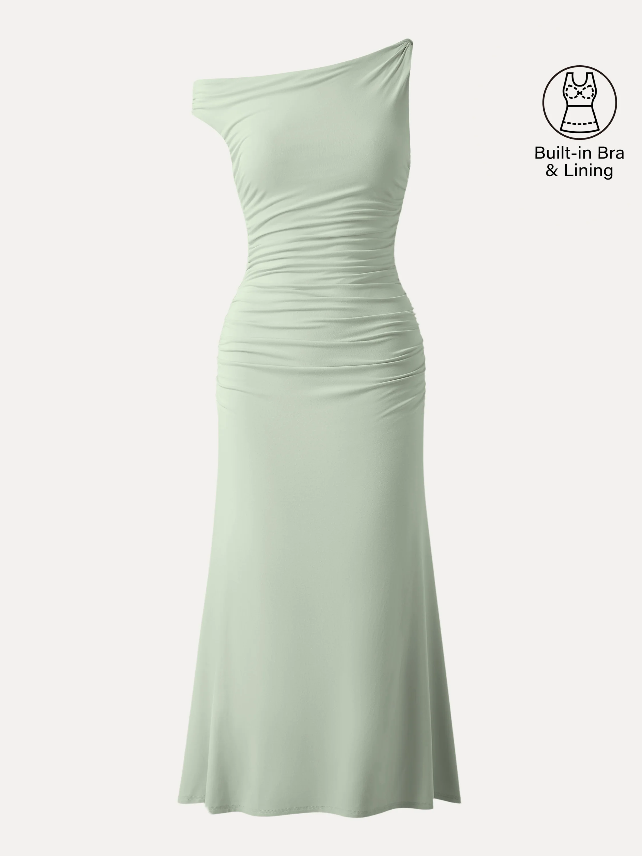 Asymmetrical Twisted Shoulder Ruched Maxi Brami Dress