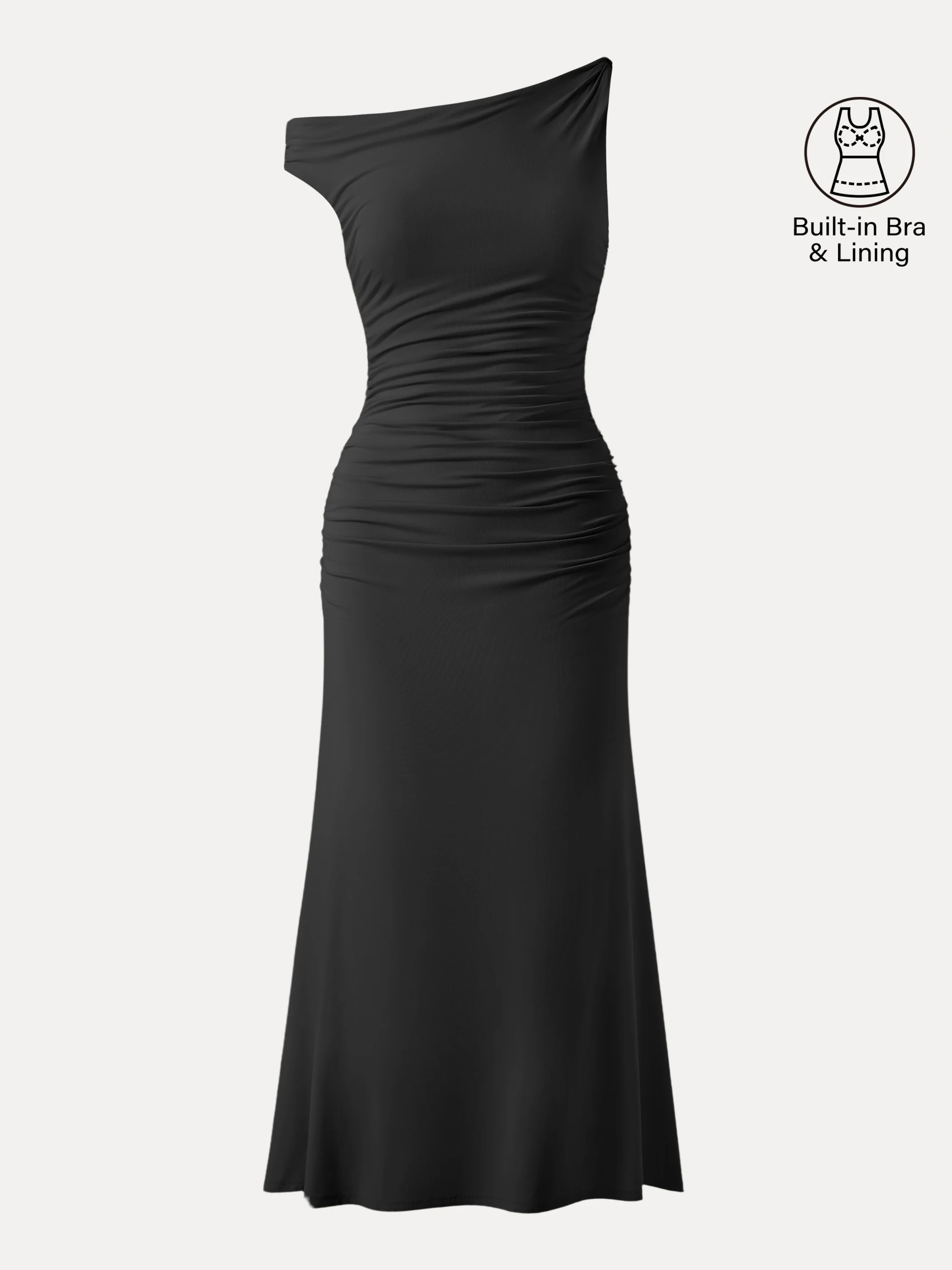 Asymmetrical Twisted Shoulder Ruched Maxi Brami Dress