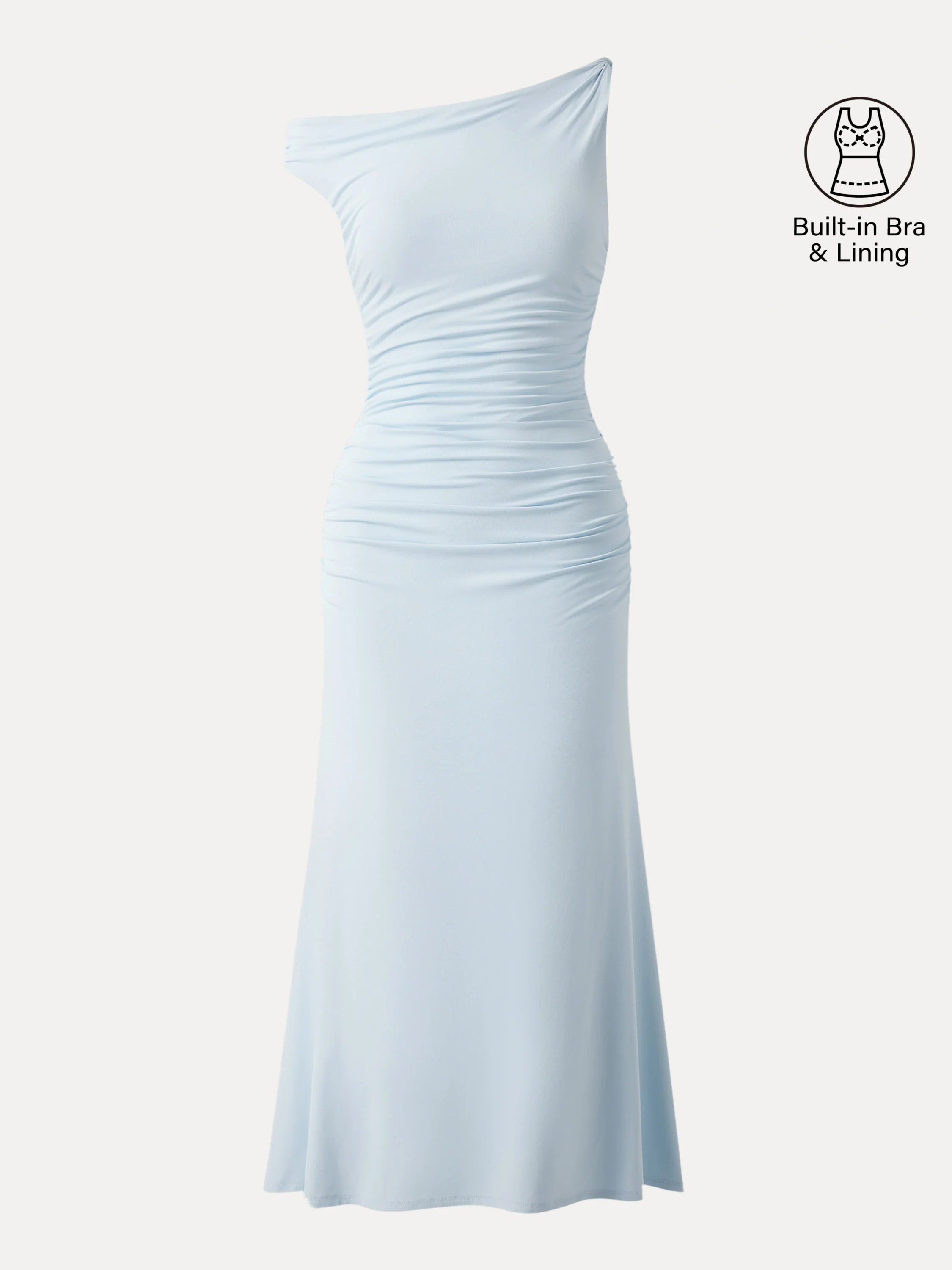 Asymmetrical Twisted Shoulder Ruched Maxi Brami Dress