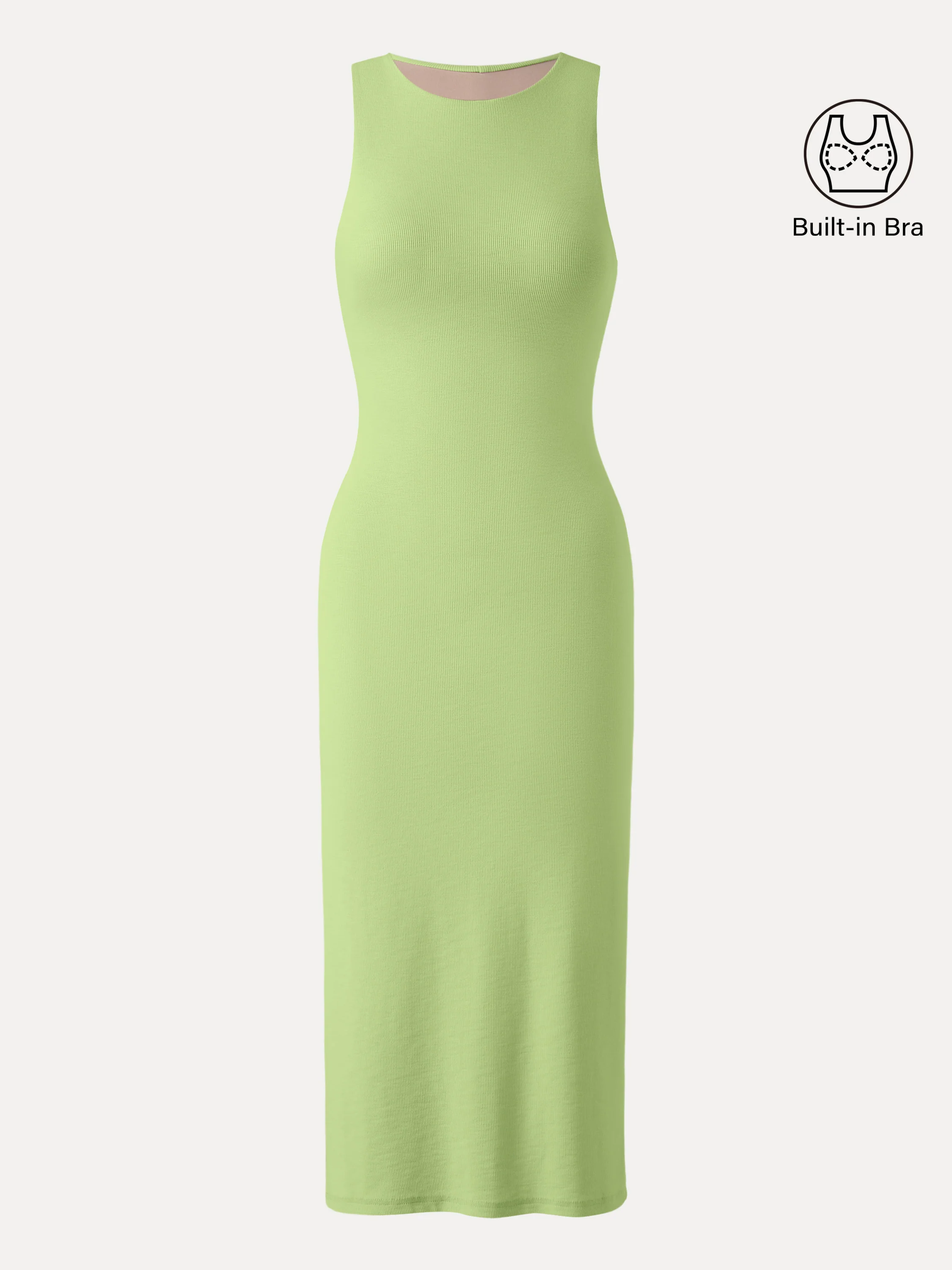 Stretch Cotton Crewneck Midi Brami Dress with Back Slit