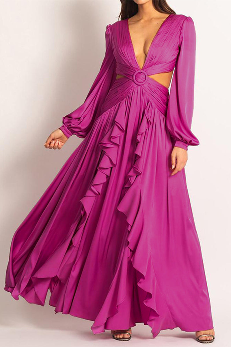 Kaynafashions - Sexy Solid Hollowed Out V Neck A Line Dresses