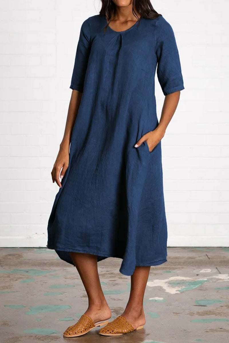 Kaynafashions - Casual Solid Pocket O Neck A Line Dresses