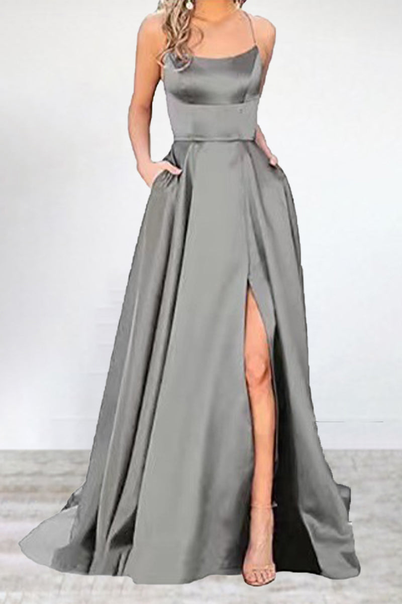 Kaynafashions - Sexy Formal Solid High Opening U Neck Evening Dress Dresses(16 Colors)