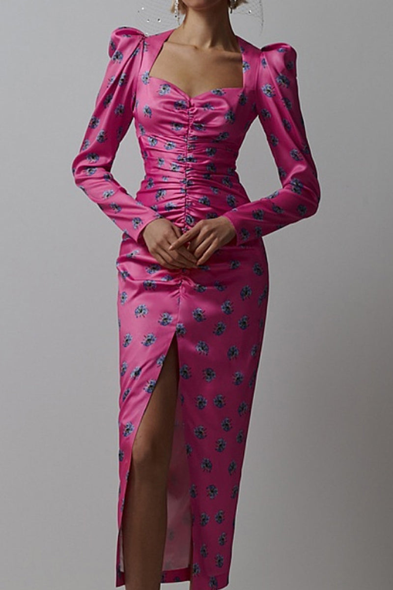 Kaynafashions - Elegant Print Fold Square Collar Printed Dress Dresses(3 Colors)
