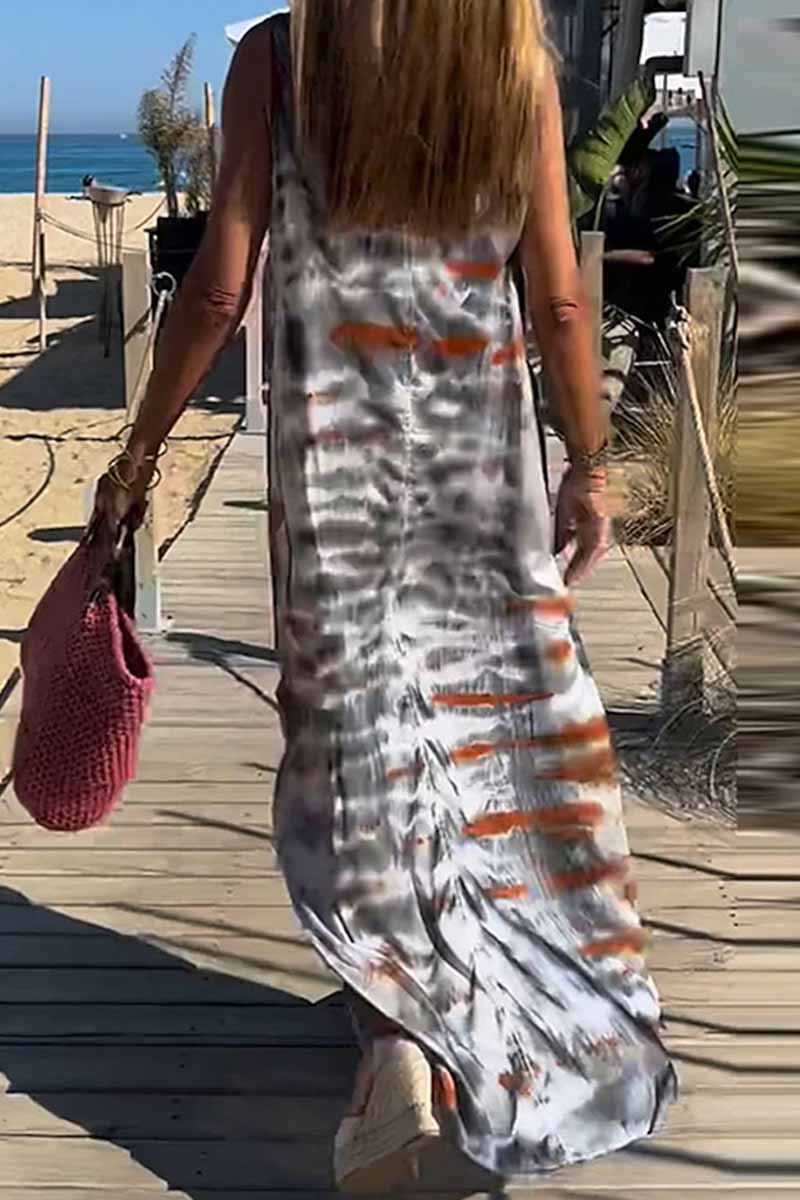 Kaynafashions - Casual Print Patchwork V Neck A Line Dresses