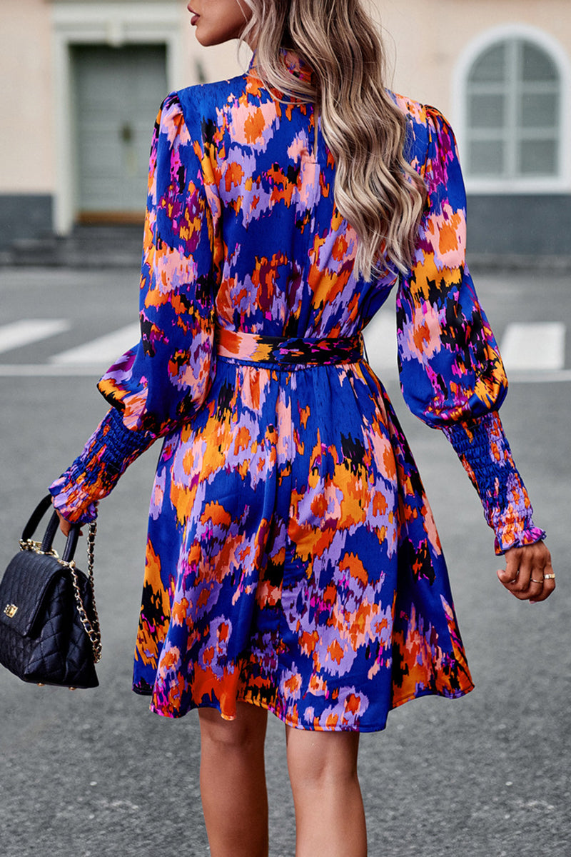 Kaynafashions - Elegant College Geometric Print Bandage Half A Turtleneck A Line Dresses