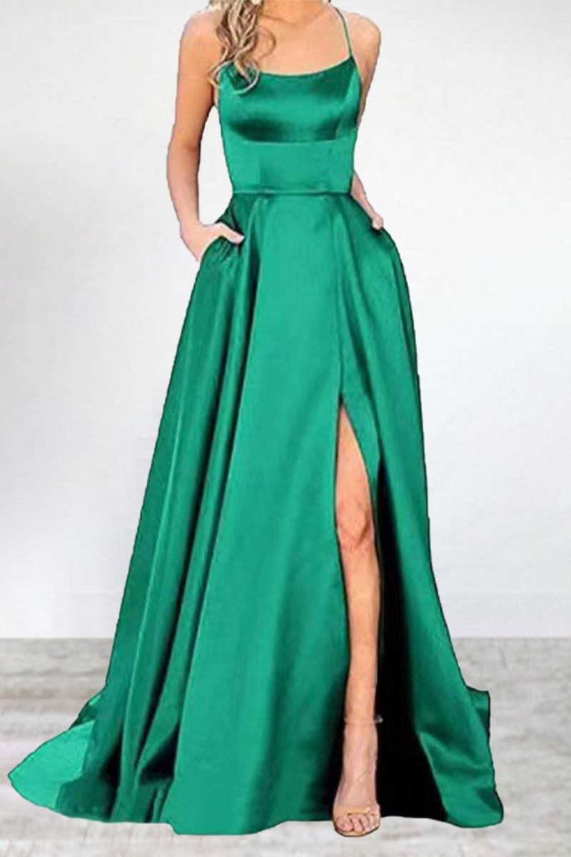 Kaynafashions - Sexy Formal Solid High Opening U Neck Evening Dress Dresses(16 Colors)