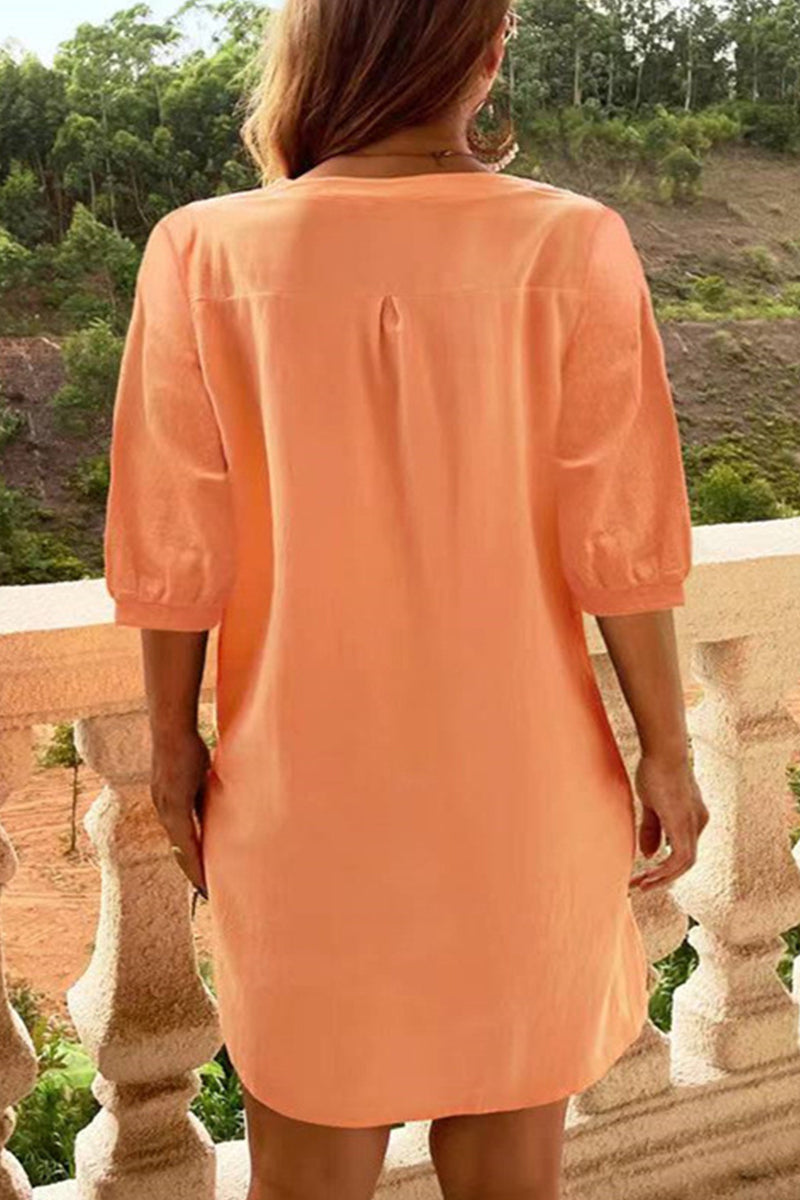 Kaynafashions - Casual Simplicity Solid Pocket Buckle O Neck A Line Dresses(4 Colors)