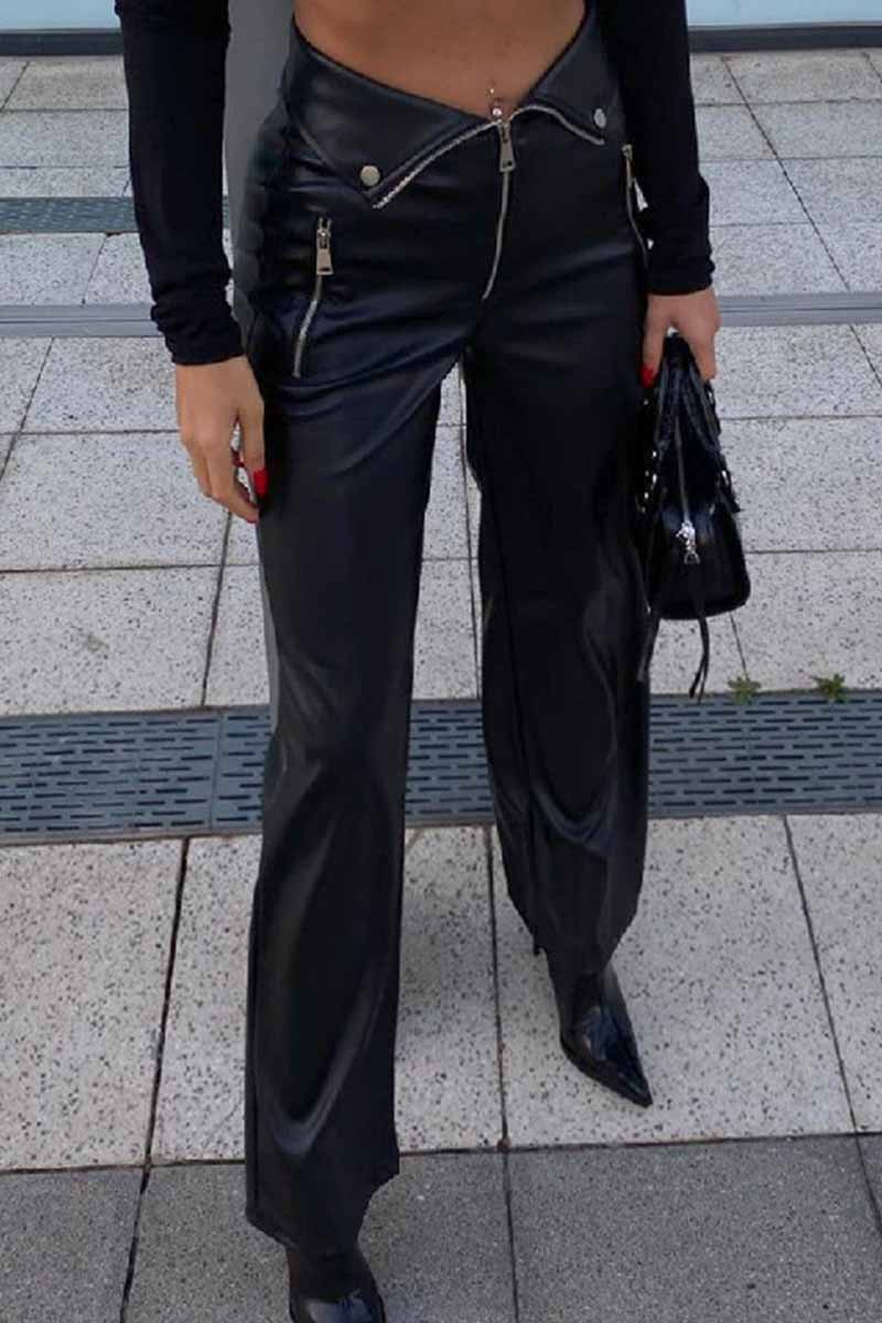 Kaynafashions - Street Solid High Waist Straight Bottoms