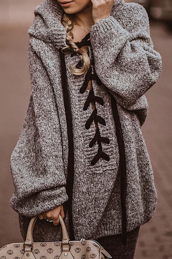 Kaynafashions - Casual Patchwork Patchwork Cross Straps Hooded Collar Tops