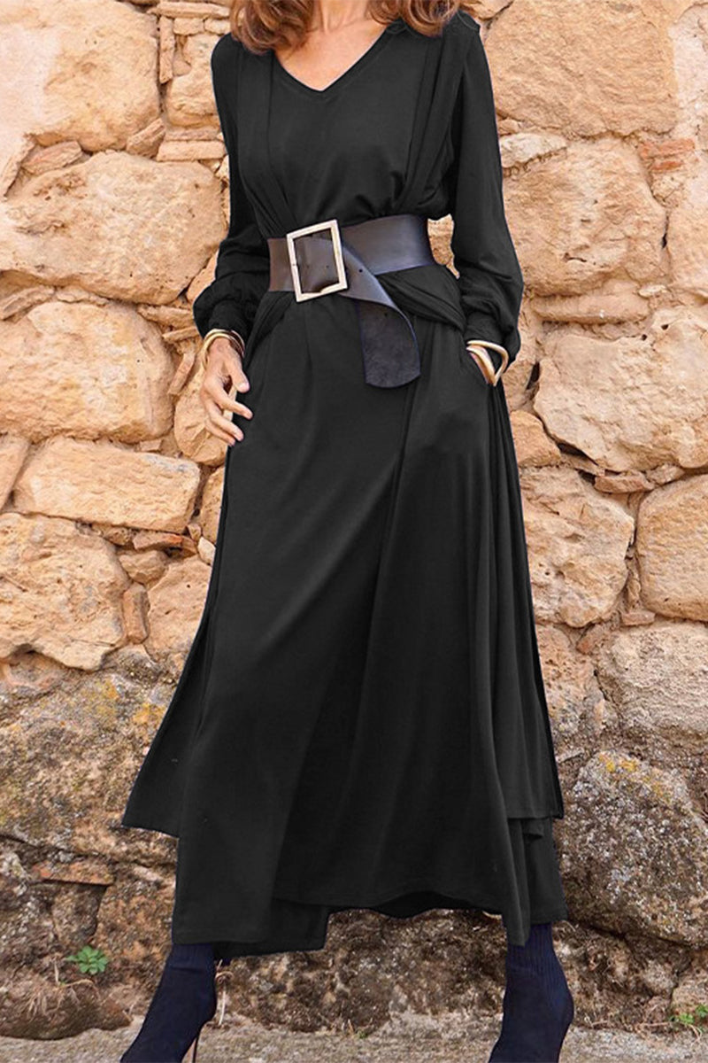 Kaynafashions - Casual Solid With Belt V Neck Long Sleeve Two Pieces