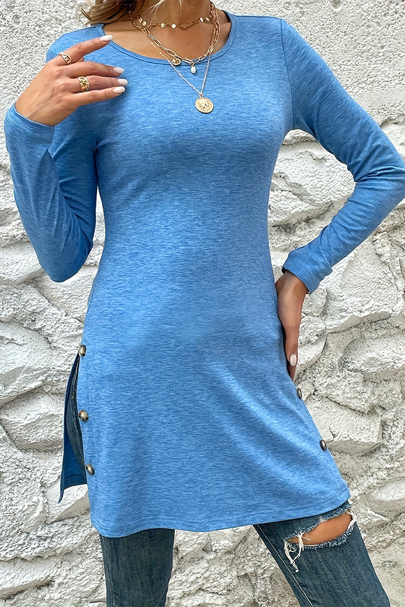 Kaynafashions - Casual Solid Buttons O Neck One Step Skirt Dresses