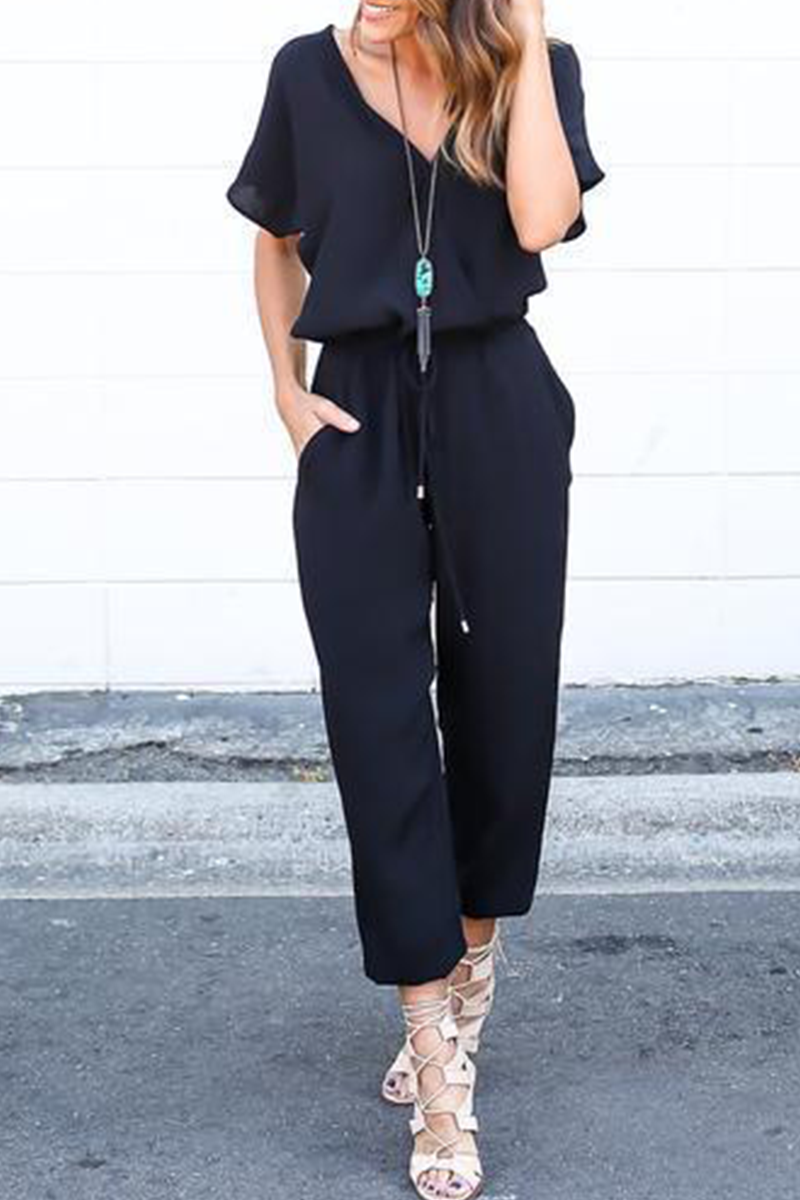 Kaynafashions - Casual Street Solid Frenulum V Neck Jumpsuits(3 Colors)
