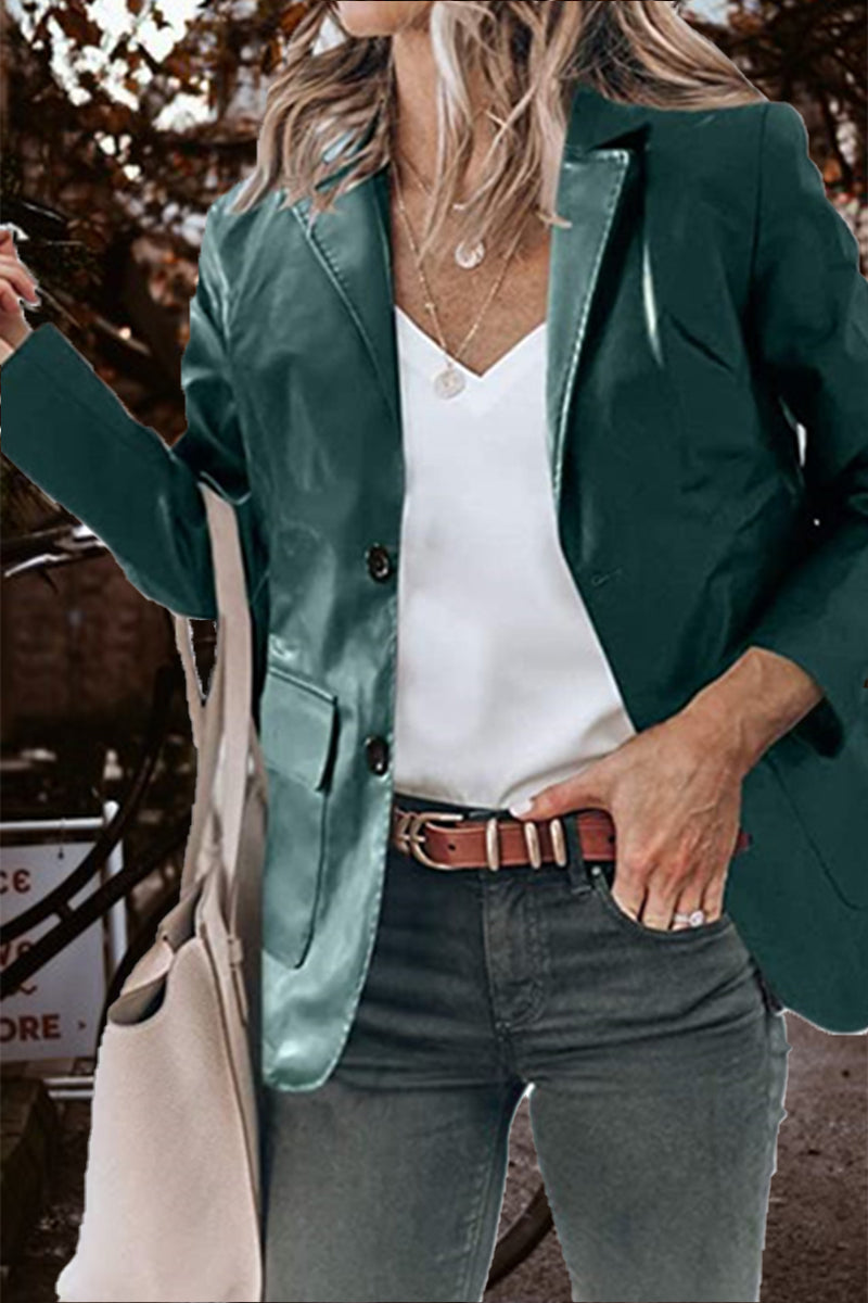 Kaynafashions - Fashion Solid Pocket Buttons Turndown Collar Outerwear(5 Colors)