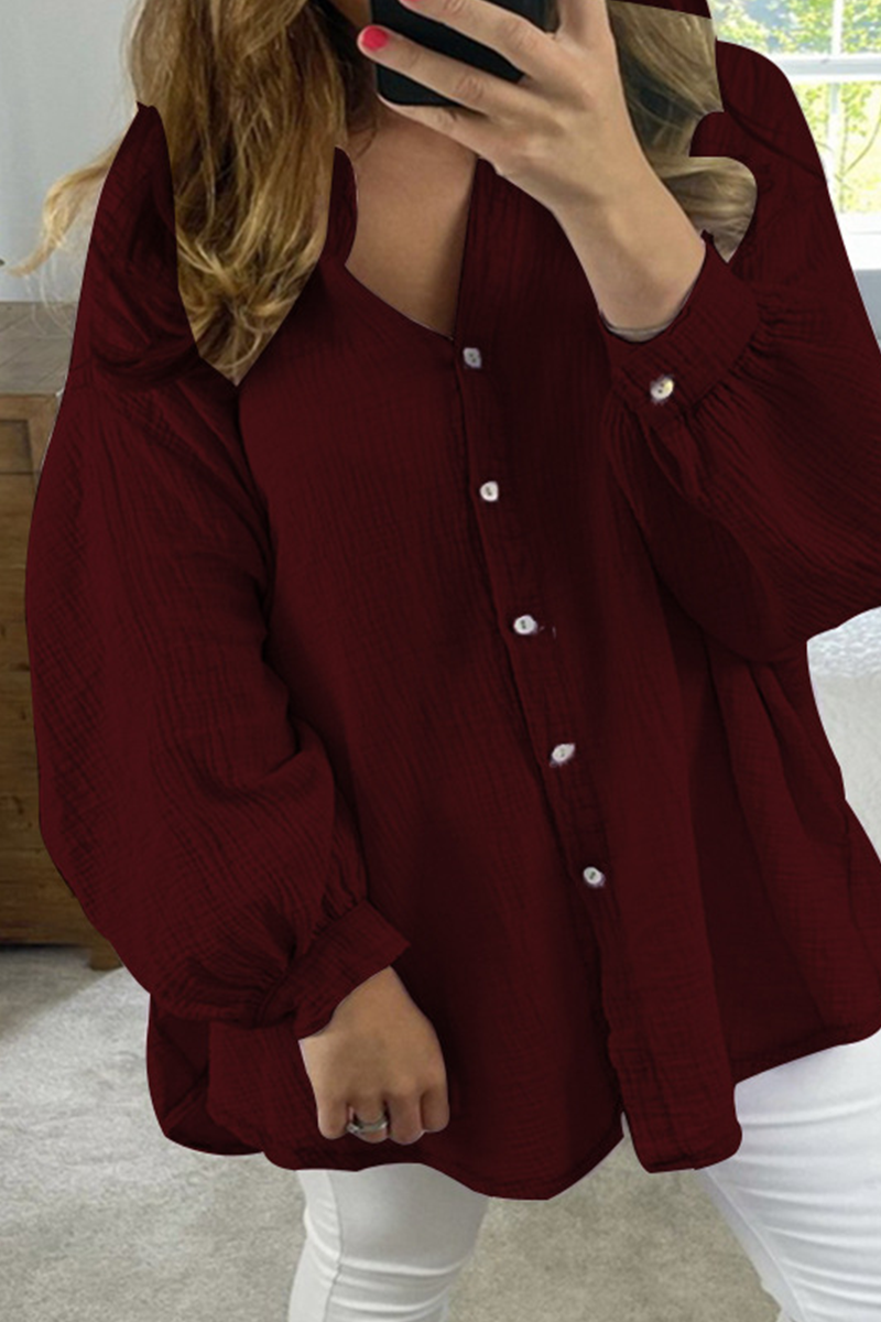 Kaynafashions - Casual Solid Patchwork Turndown Collar Tops(3 Colors)