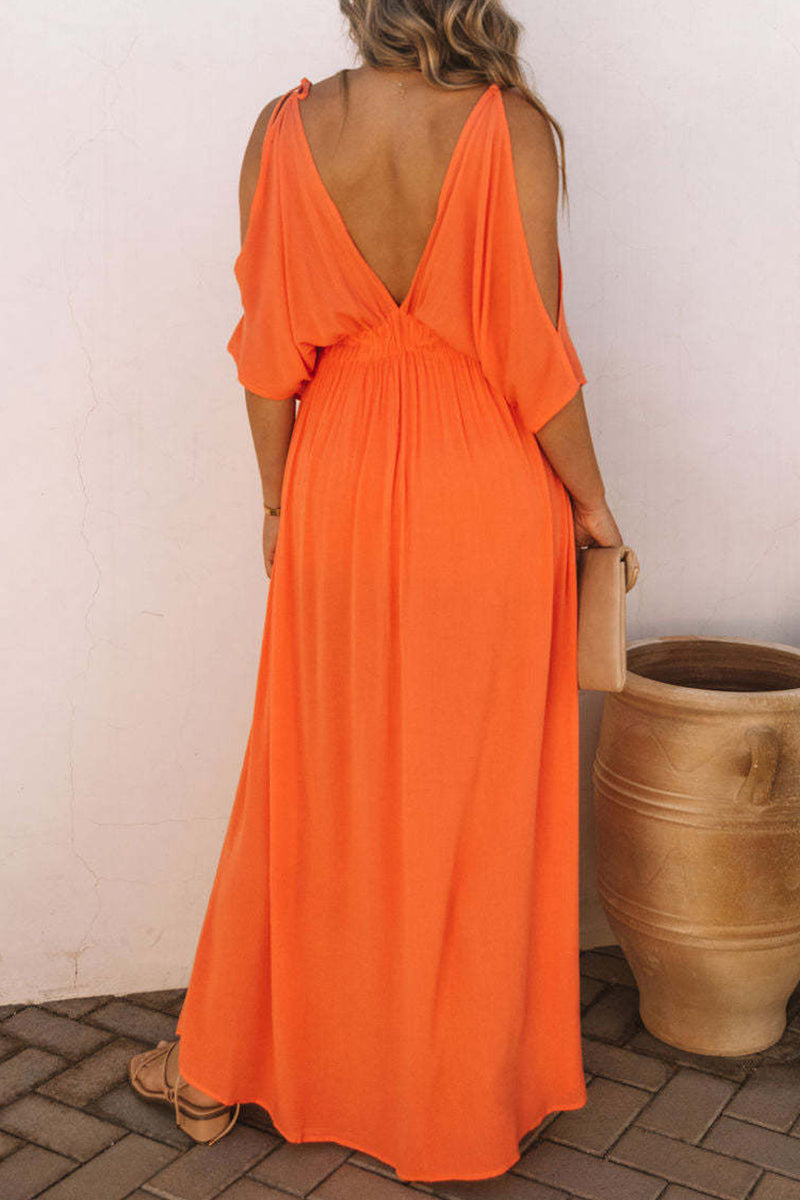 Kaynafashions - Sexy Vacation Solid Slit V Neck Beach Dress Dresses