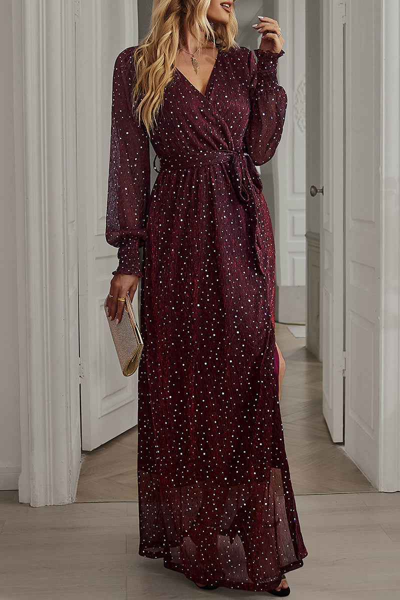 Kaynafashions - Elegant Formal Solid With Belt V Neck A Line Dresses(5 Colors)