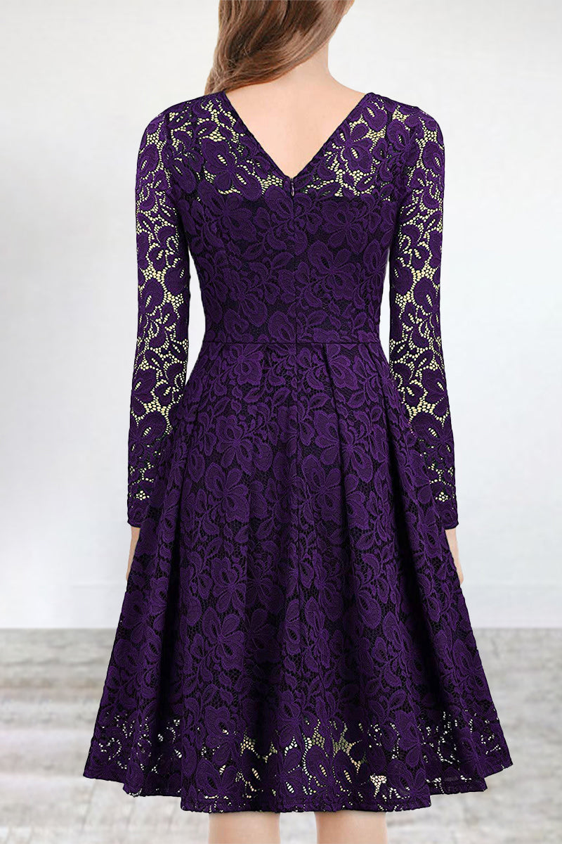 Kaynafashions - Celebrities Elegant Solid Lace V Neck A Line Dresses(5 Colors)