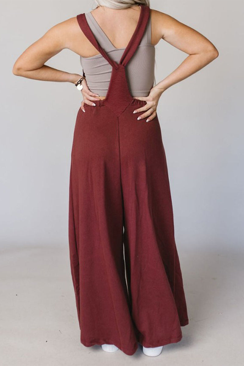 Kaynafashions - Casual Solid Pocket U Neck Loose Jumpsuits