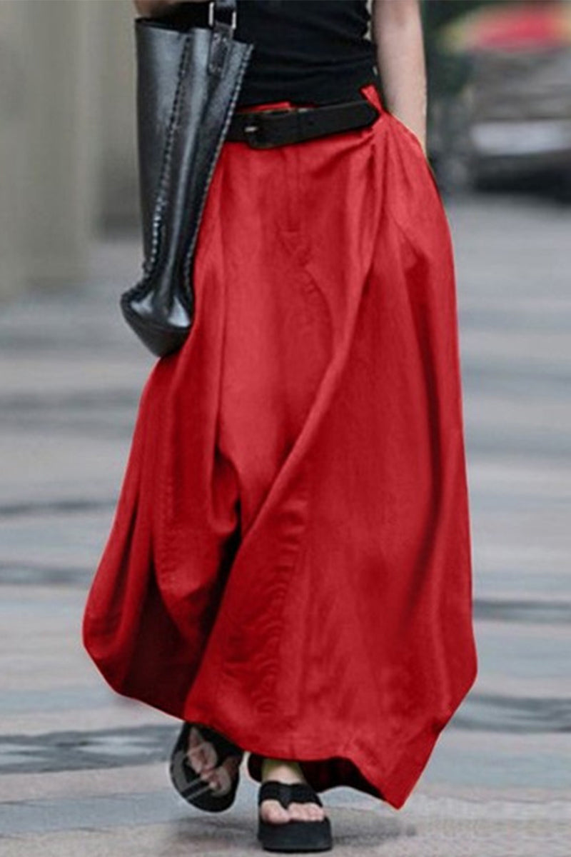 Kaynafashions - Casual Simplicity Solid Without Belt Loose High Waist Type A Solid Color Bottoms(5 Colors)