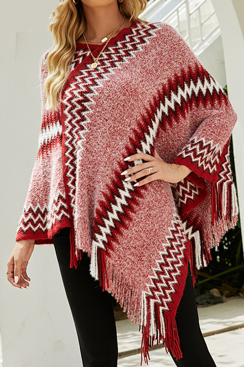 Kaynafashions - Casual Print Tassel O Neck Outerwear