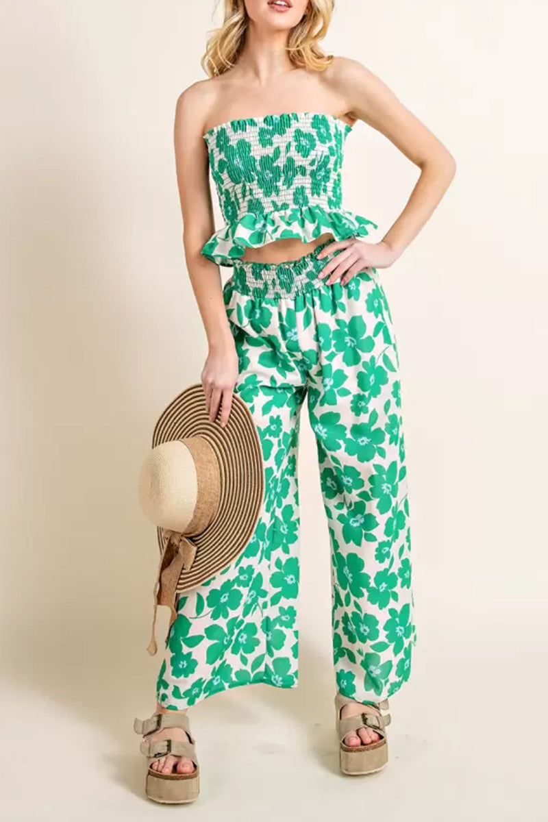 Kaynafashions - Casual Sweet Floral Stringy Selvedge Strapless Sleeveless Two Pieces