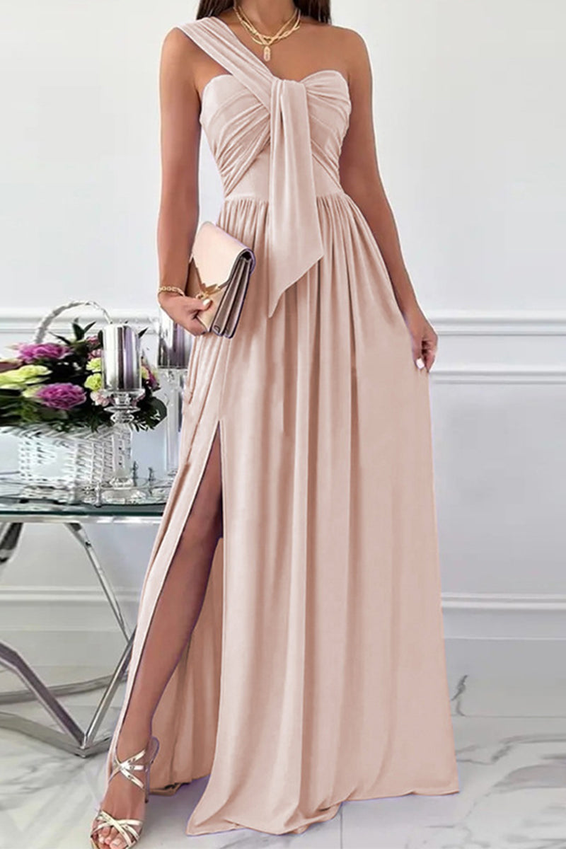 Kaynafashions - Elegant Formal Solid Asymmetrical Solid Color One Shoulder Irregular Dress Dresses(7 Colors)